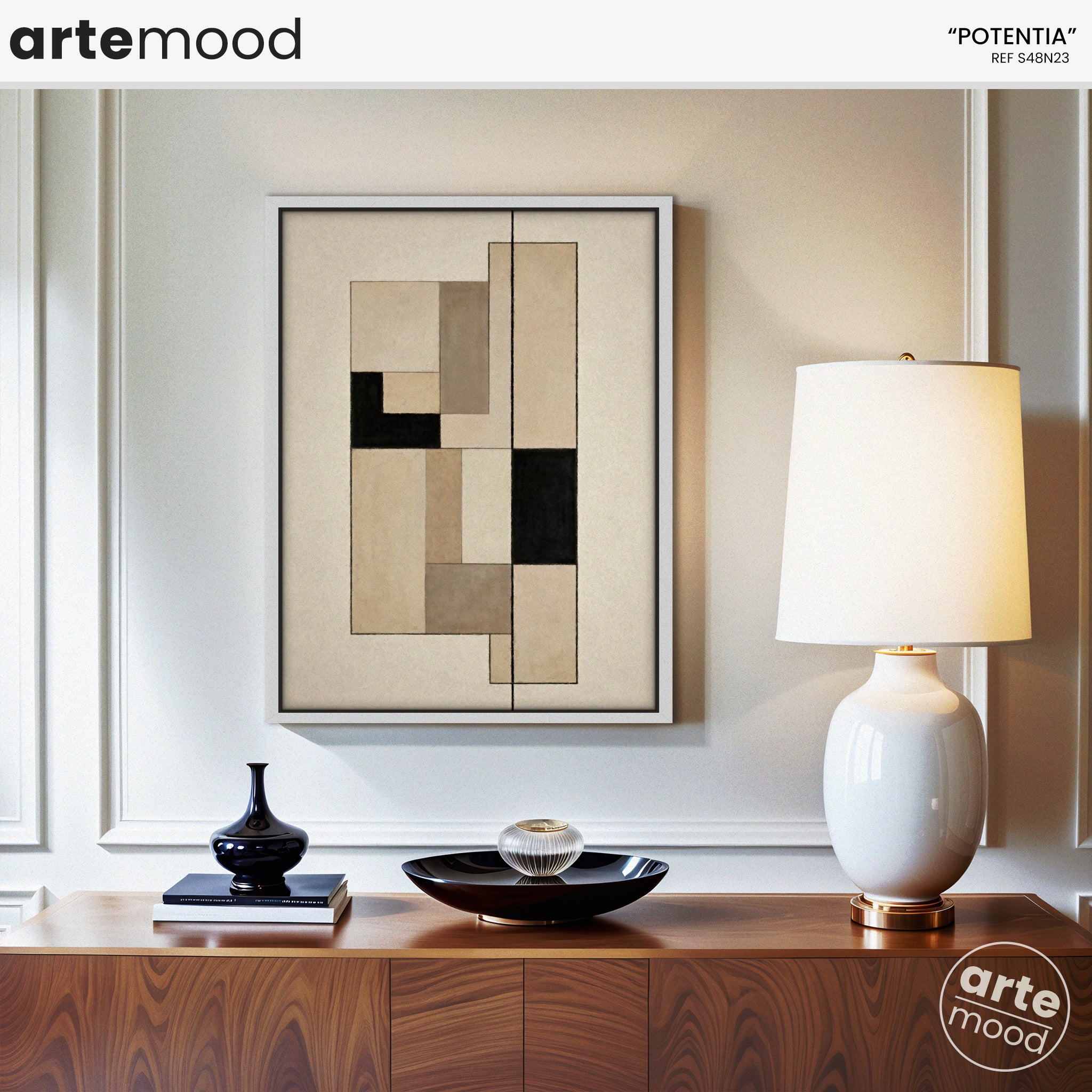 Abstract Artwork Print On Canvas - Minimalist Geometric Modern Art -Black, Grey, Beige