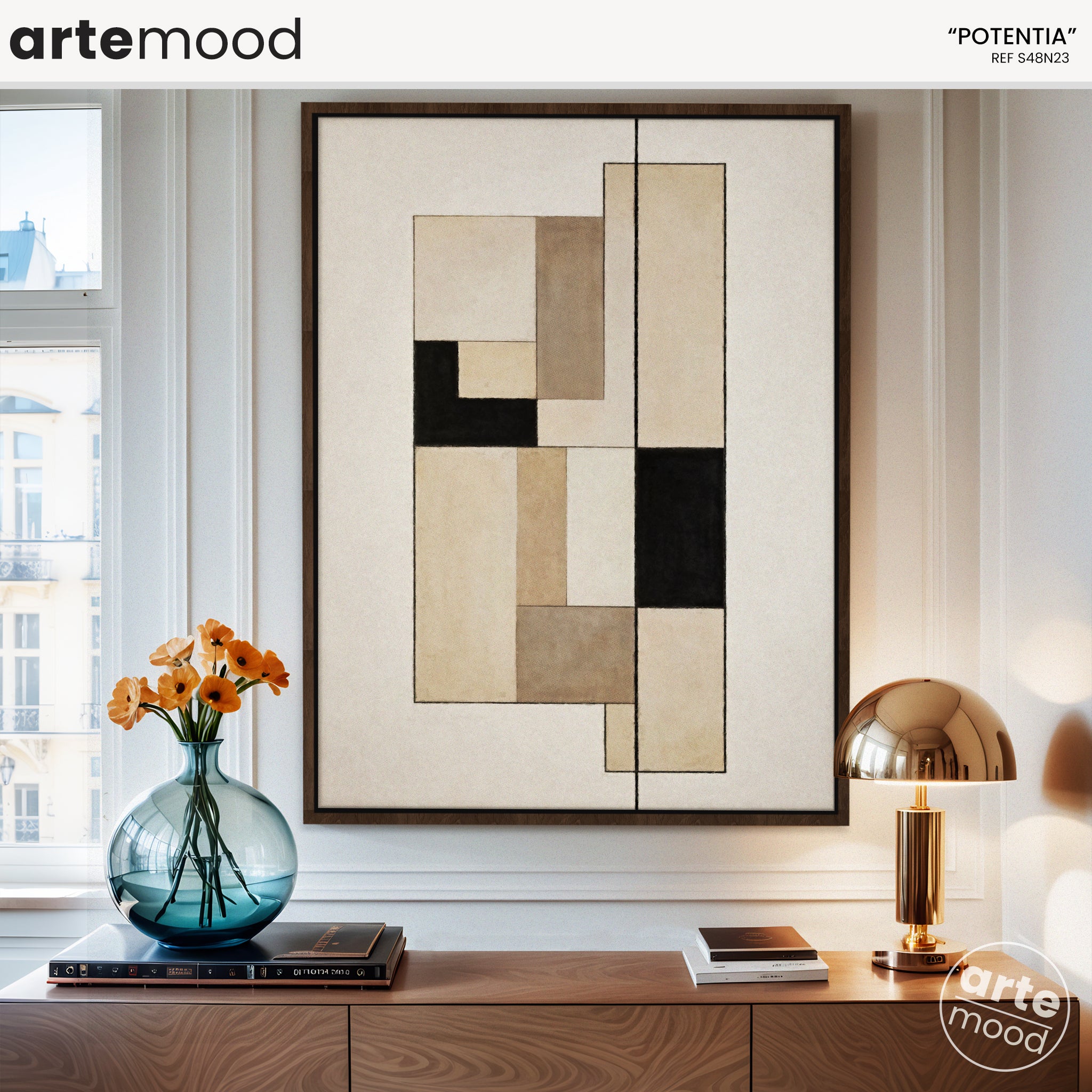 Abstract Artwork Print On Canvas - Minimalist Geometric Modern Art -Black, Grey, Beige