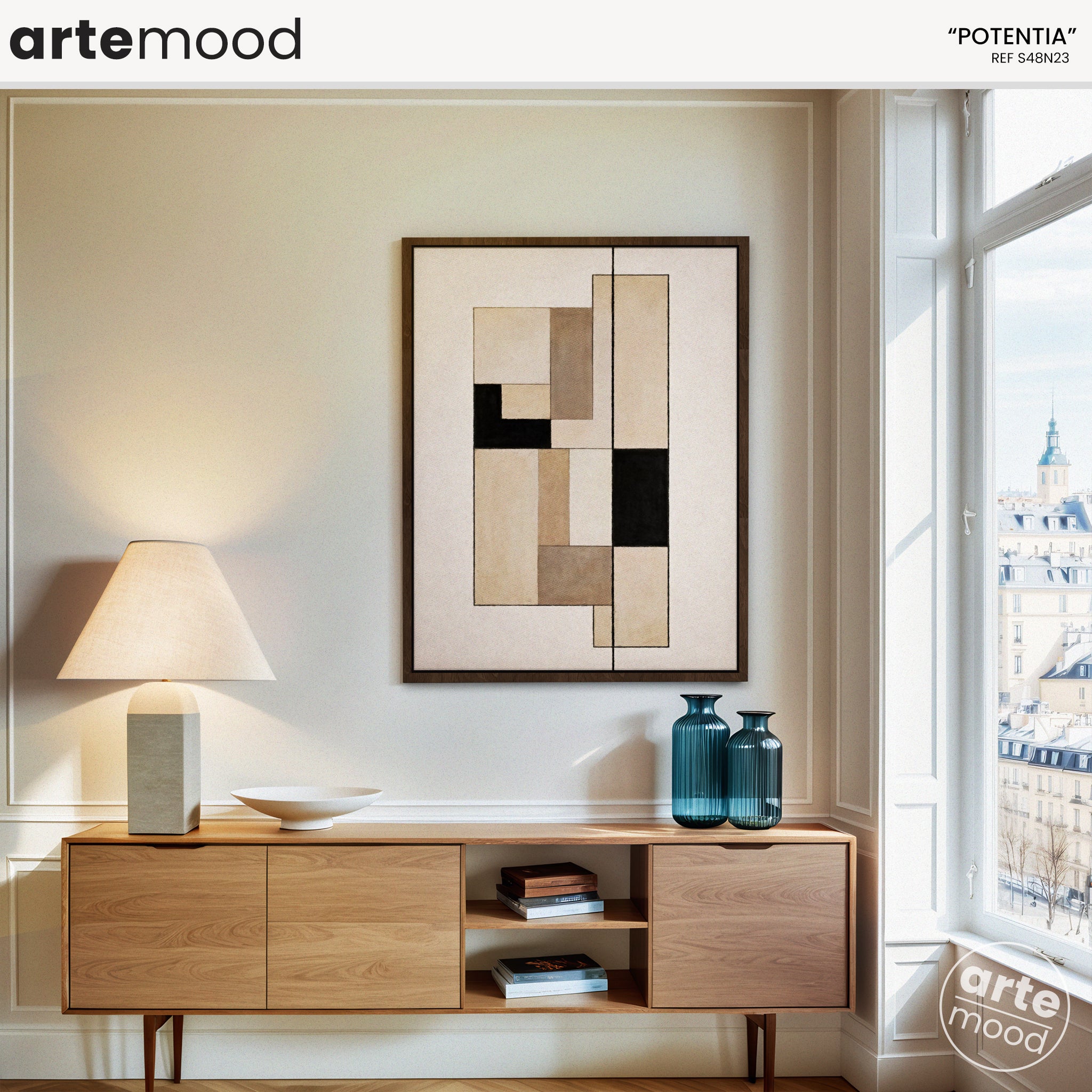 Abstract Artwork Print On Canvas - Minimalist Geometric Modern Art -Black, Grey, Beige