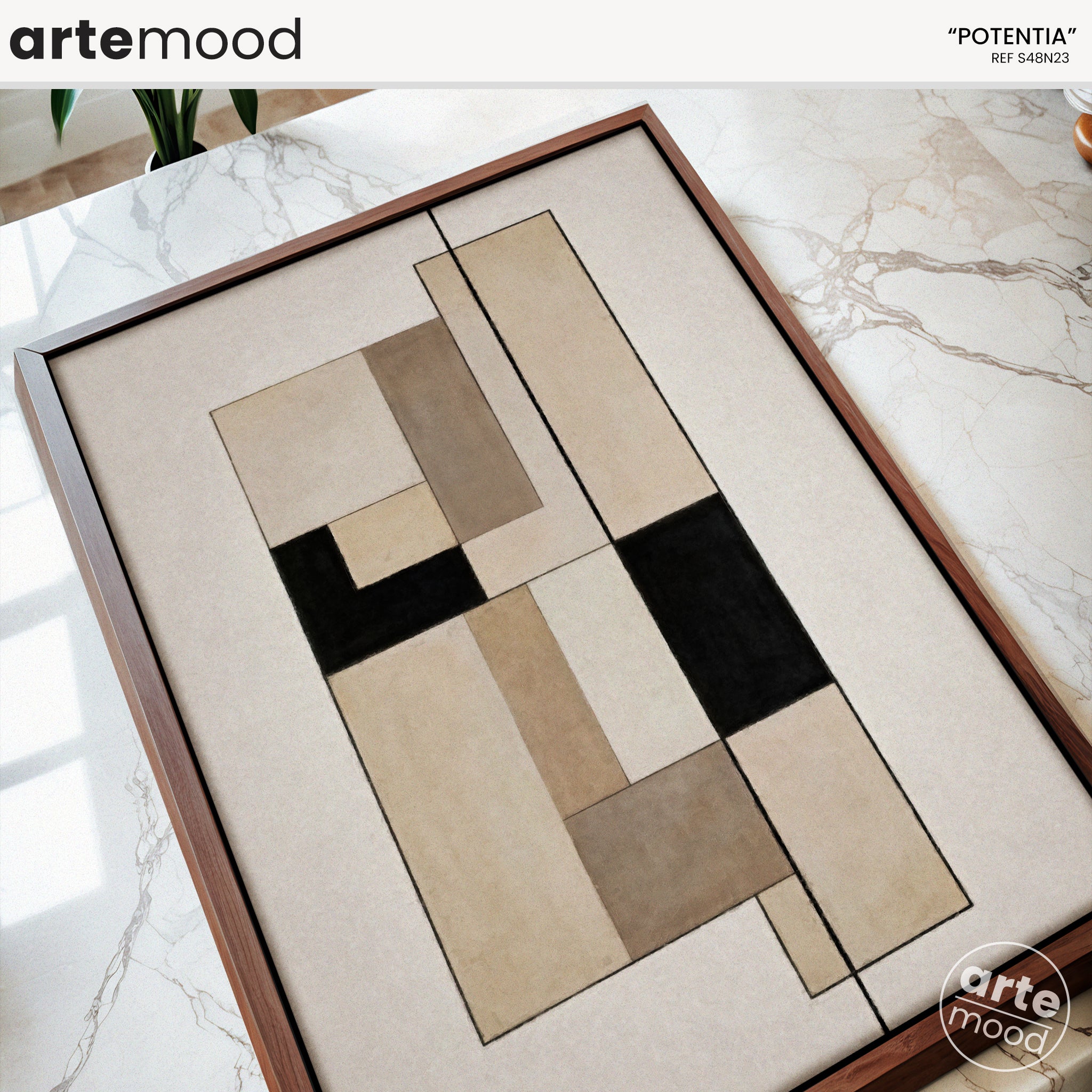 Abstract Artwork Print On Canvas - Minimalist Geometric Modern Art -Black, Grey, Beige