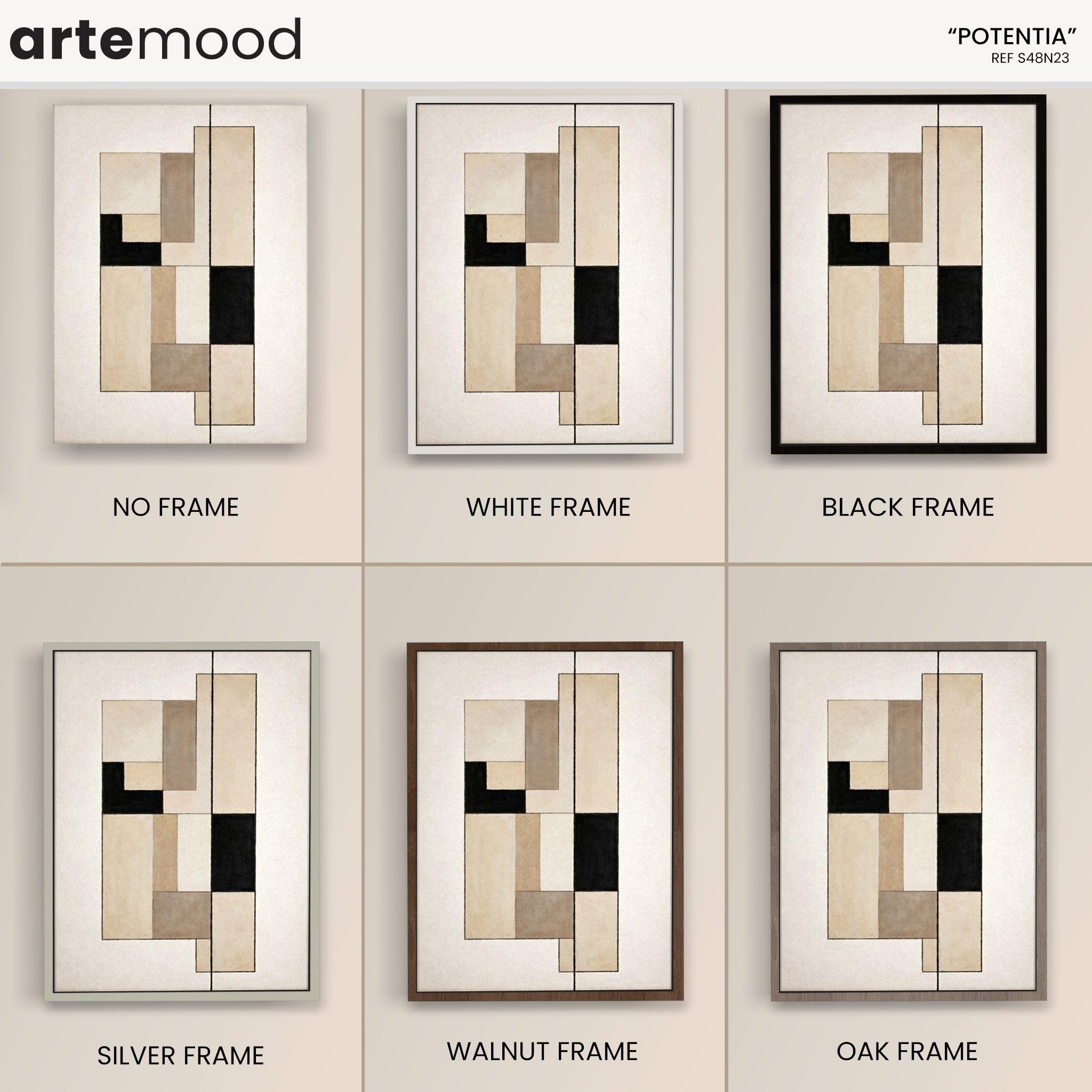 Abstract Artwork Print On Canvas - Minimalist Geometric Modern Art -Black, Grey, Beige