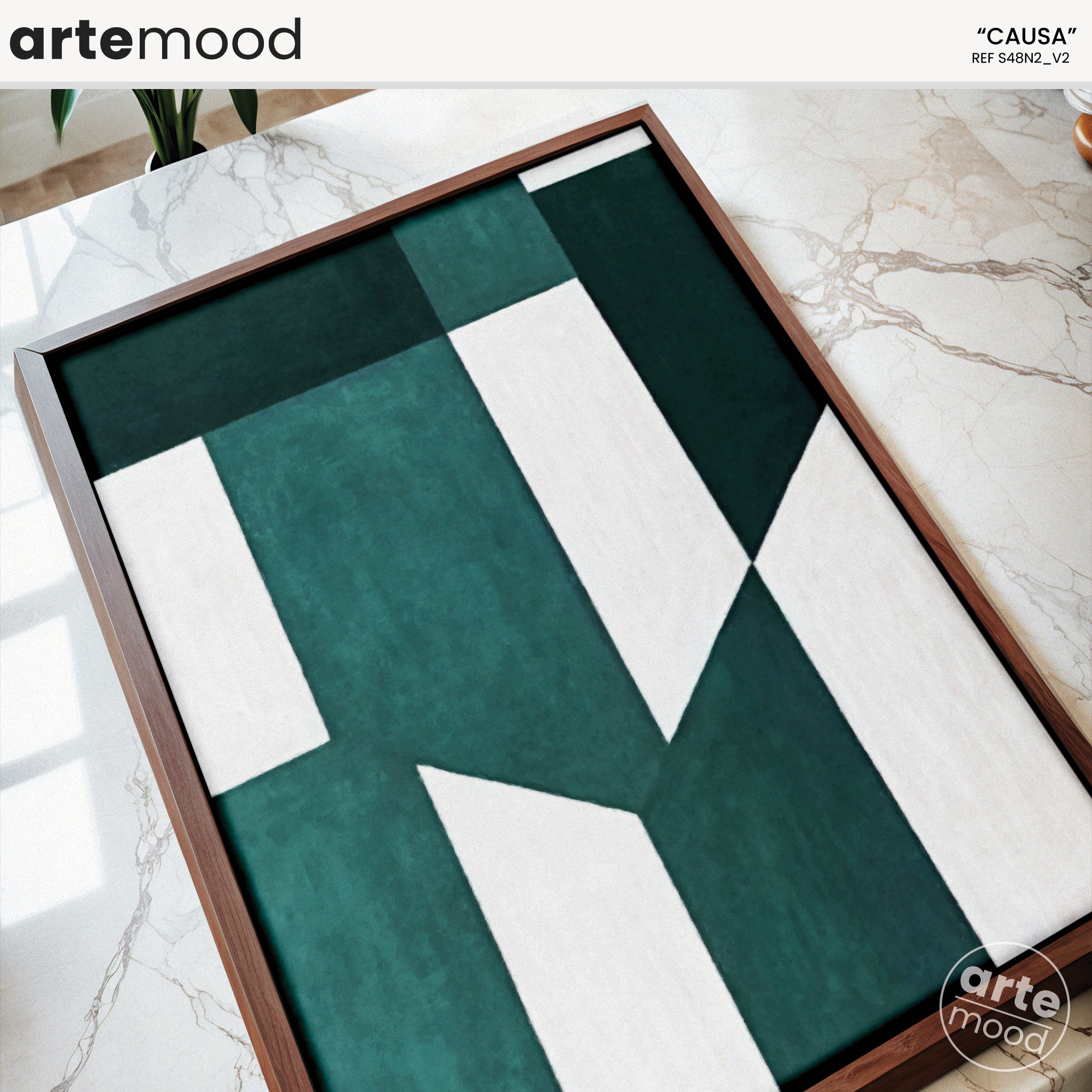 Abstract Artwork Print - Modern Art Canvas - Geometric Minimalist Art - Green & White - Zen