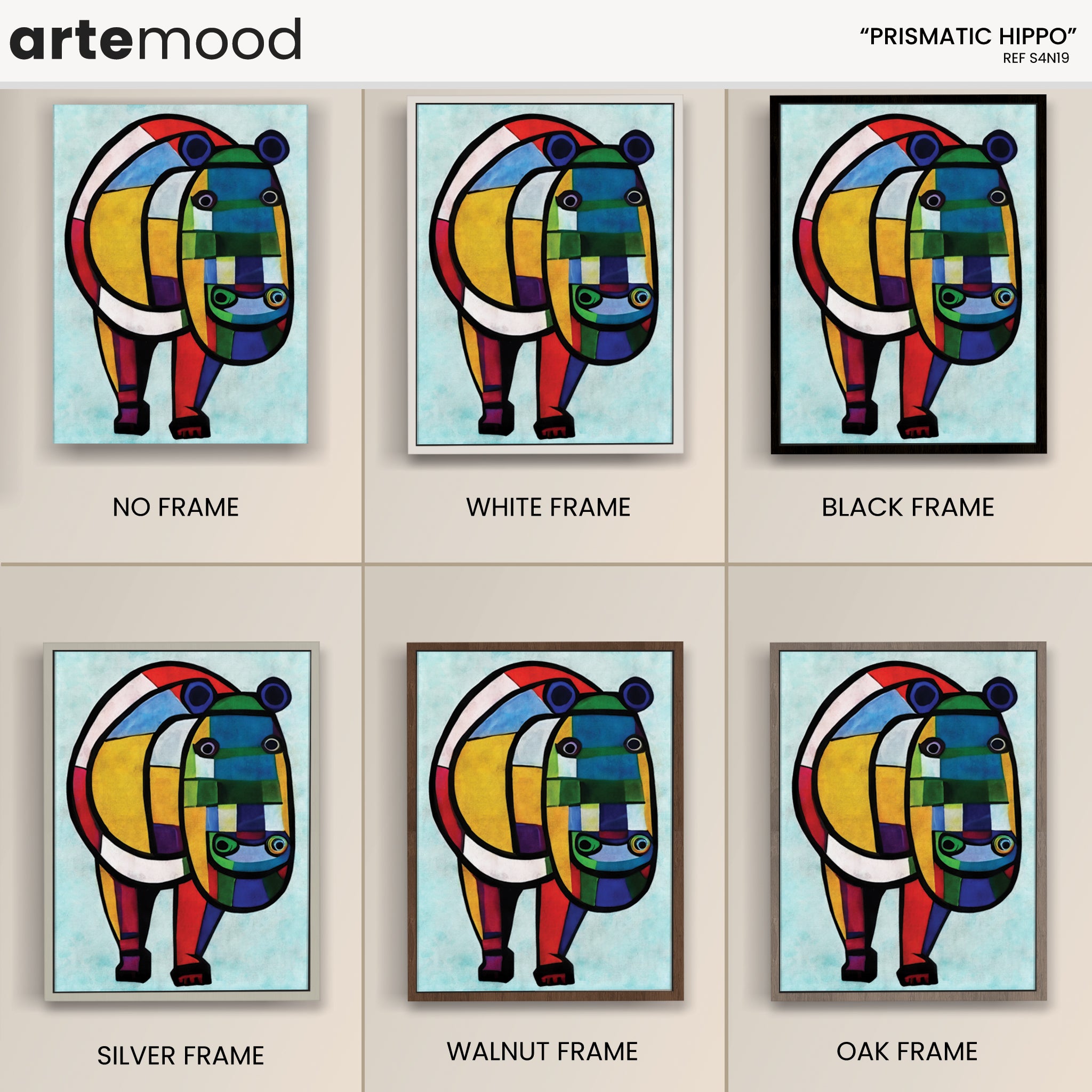 Hippo Artwork Print - Giraffe Art Print - Figurative Animal Modern Art, Cubism, Geometric Hippo