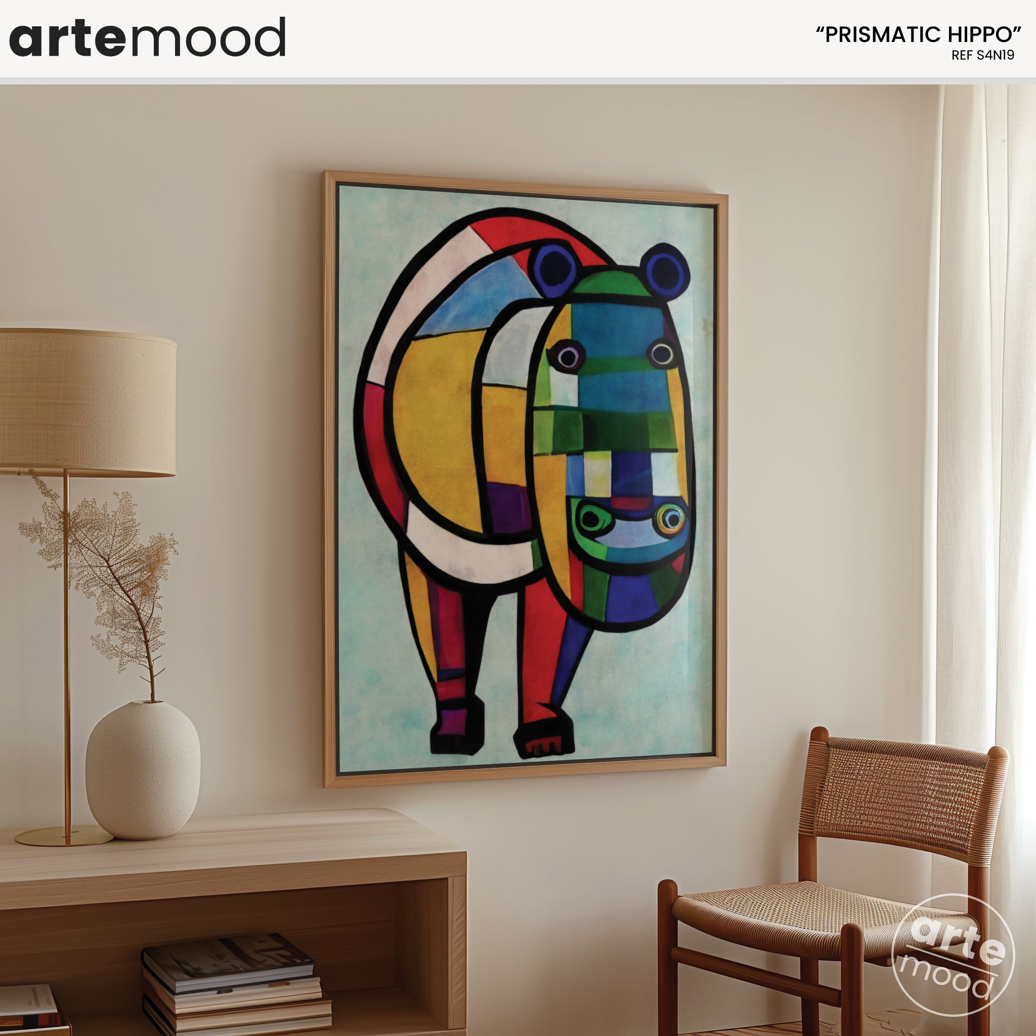 Hippo Artwork Print - Giraffe Art Print - Figurative Animal Modern Art, Cubism, Geometric Hippo