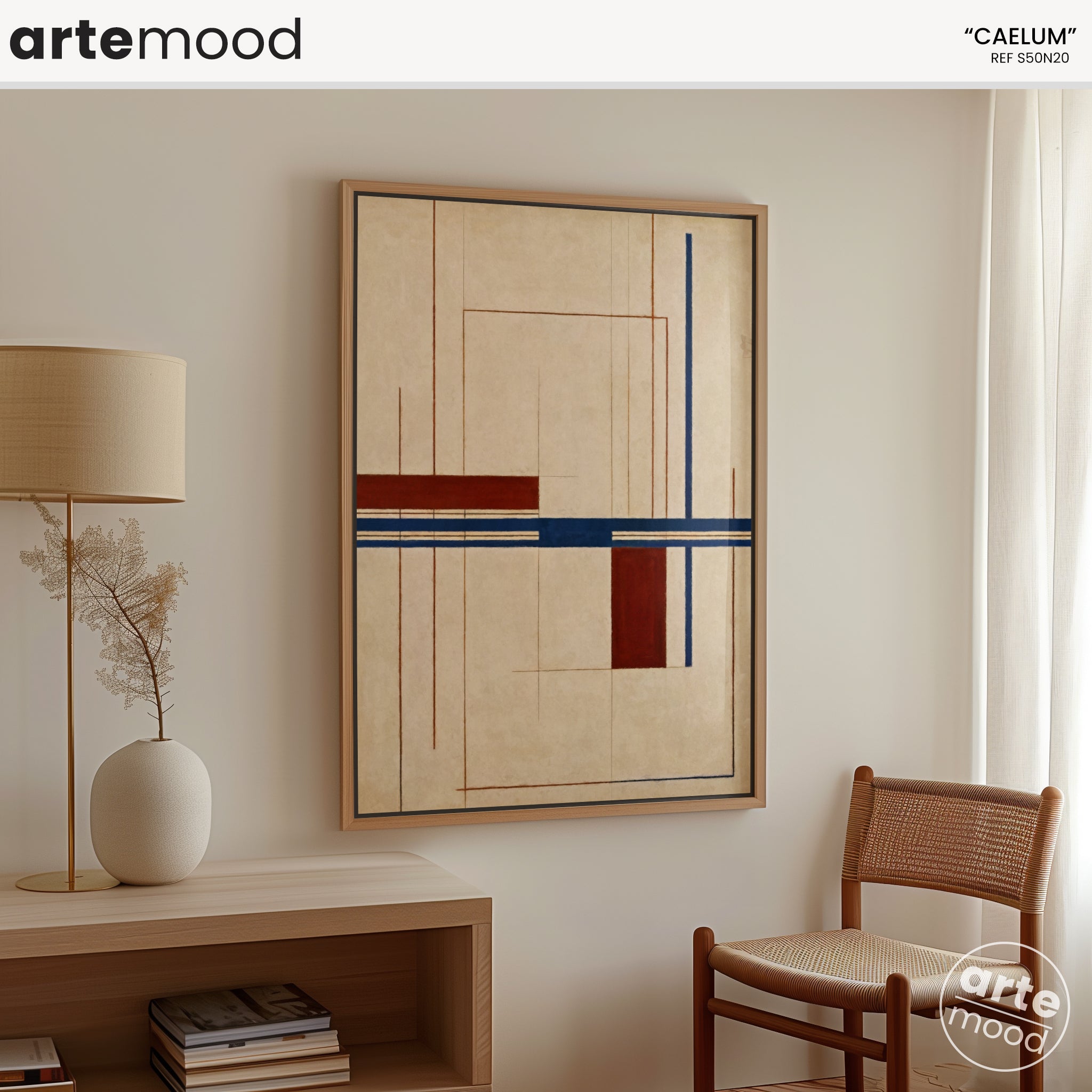 Abstract Artwork Print On Canvas - Minimalist Geometric Modern Art - Blue, Red, Minimal Composition Lines Logical Art