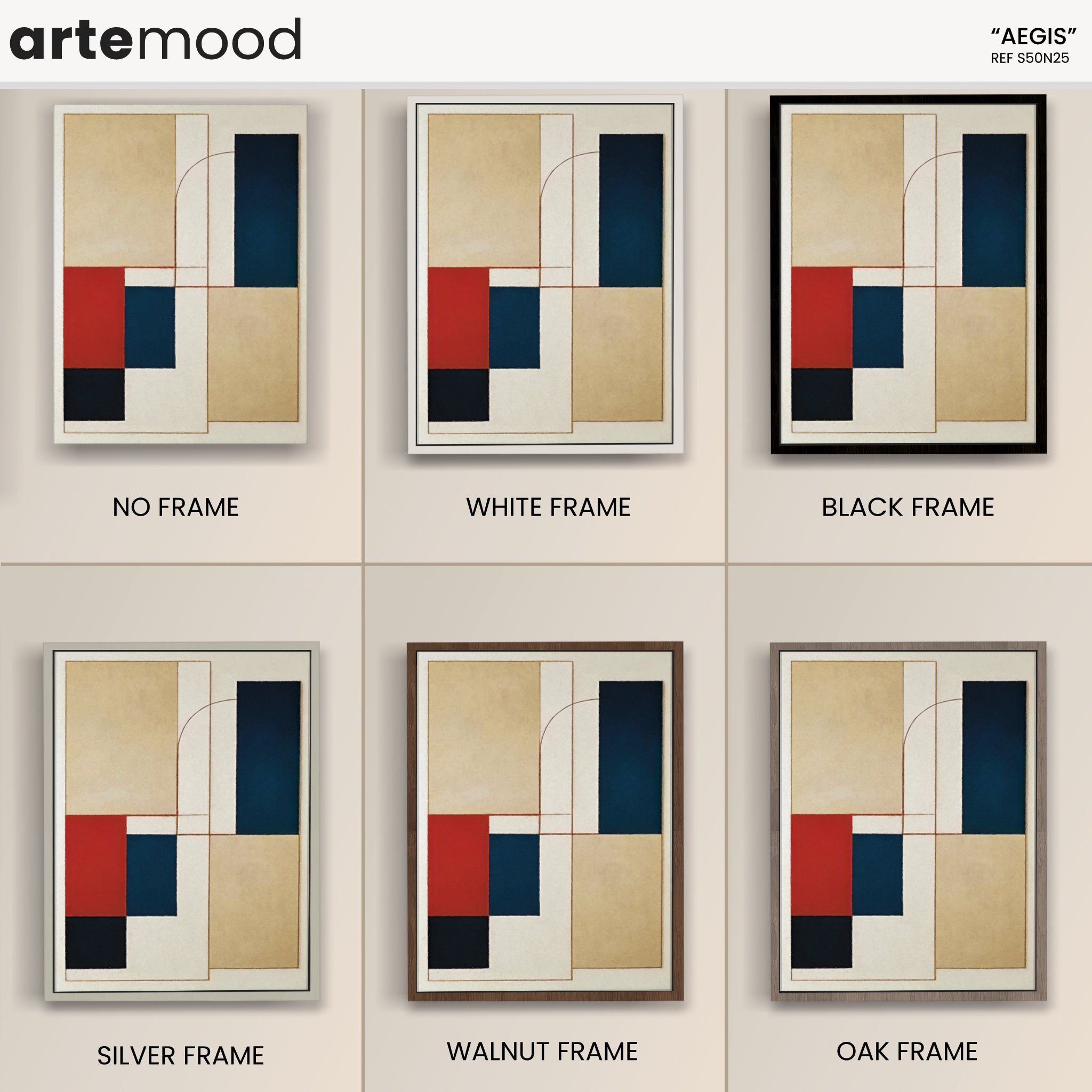 Abstract Artwork Print - Modern Art Canvas - Geometric Art, Logical, Architectural, Dream, Red, Blue, Beige