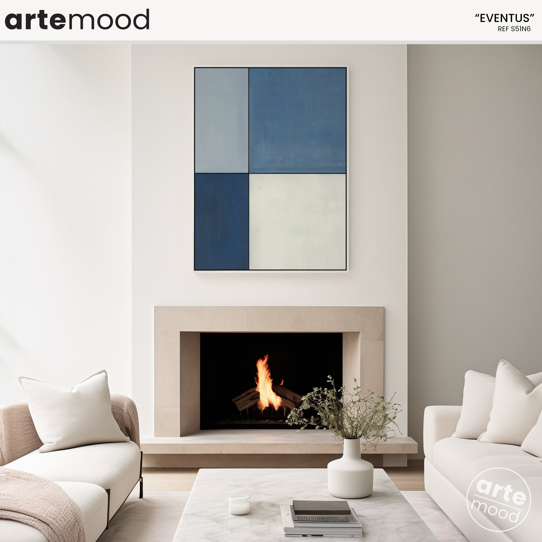 Color Field Artwork Print On Canvas - Minimalist, Zen, Blue Art, White, Neutral Minimal Composition Wall Art, Chic Blue Room Wall Decor