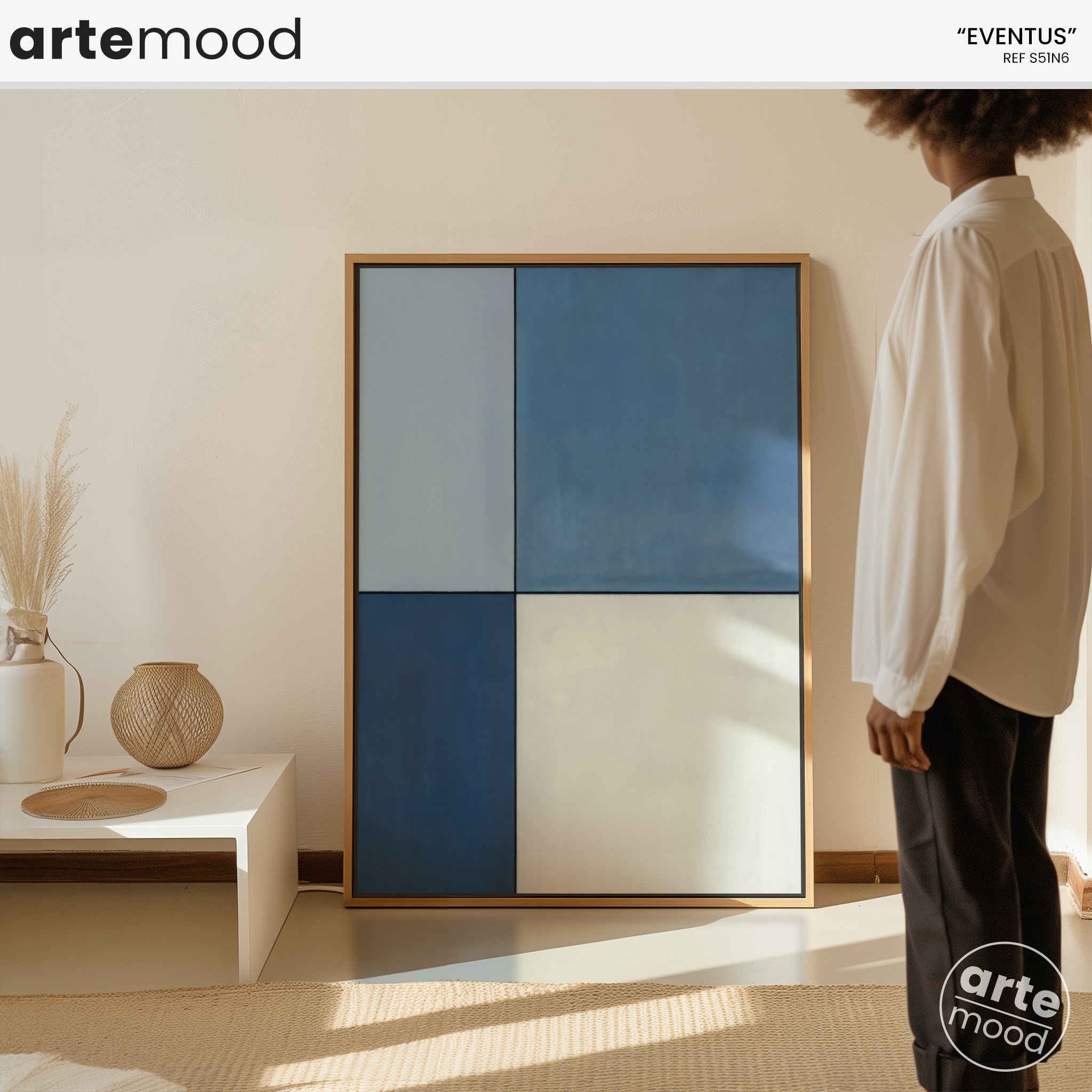 Color Field Artwork Print On Canvas - Minimalist, Zen, Blue Art, White, Neutral Minimal Composition Wall Art, Chic Blue Room Wall Decor
