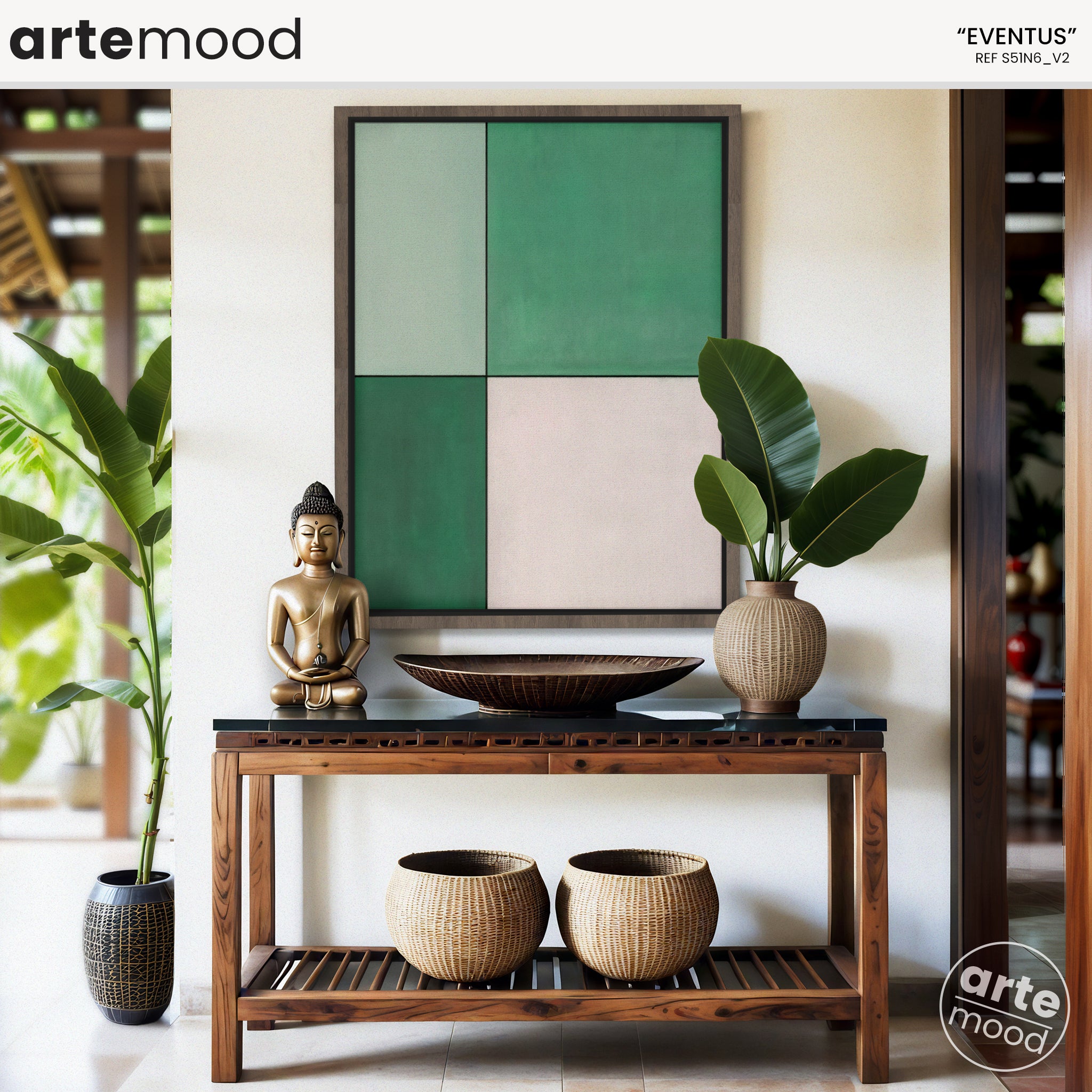 Color Field Artwork Print On Canvas - Minimalist, Geometric - Vibrant Green, White, Tropical Chic Art, Garden, Eco, Nature Art Print