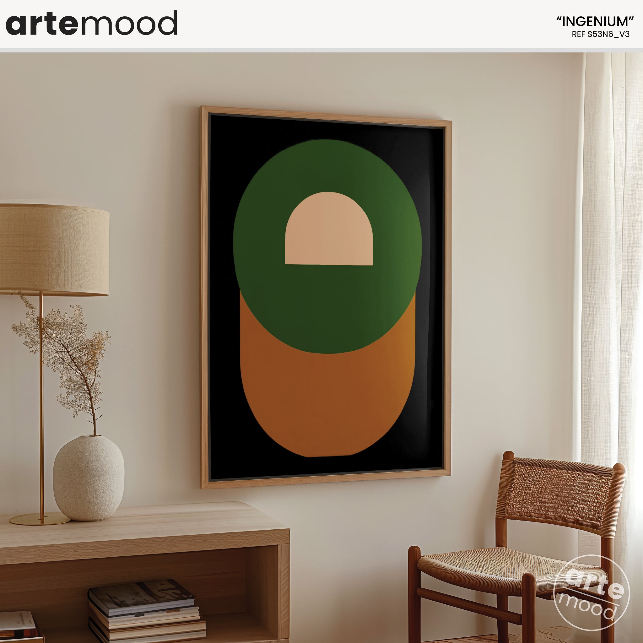 Abstract Artwork Print - Minimal Art Canvas - Green Orange Color Art, Contemporary, Geometric Art