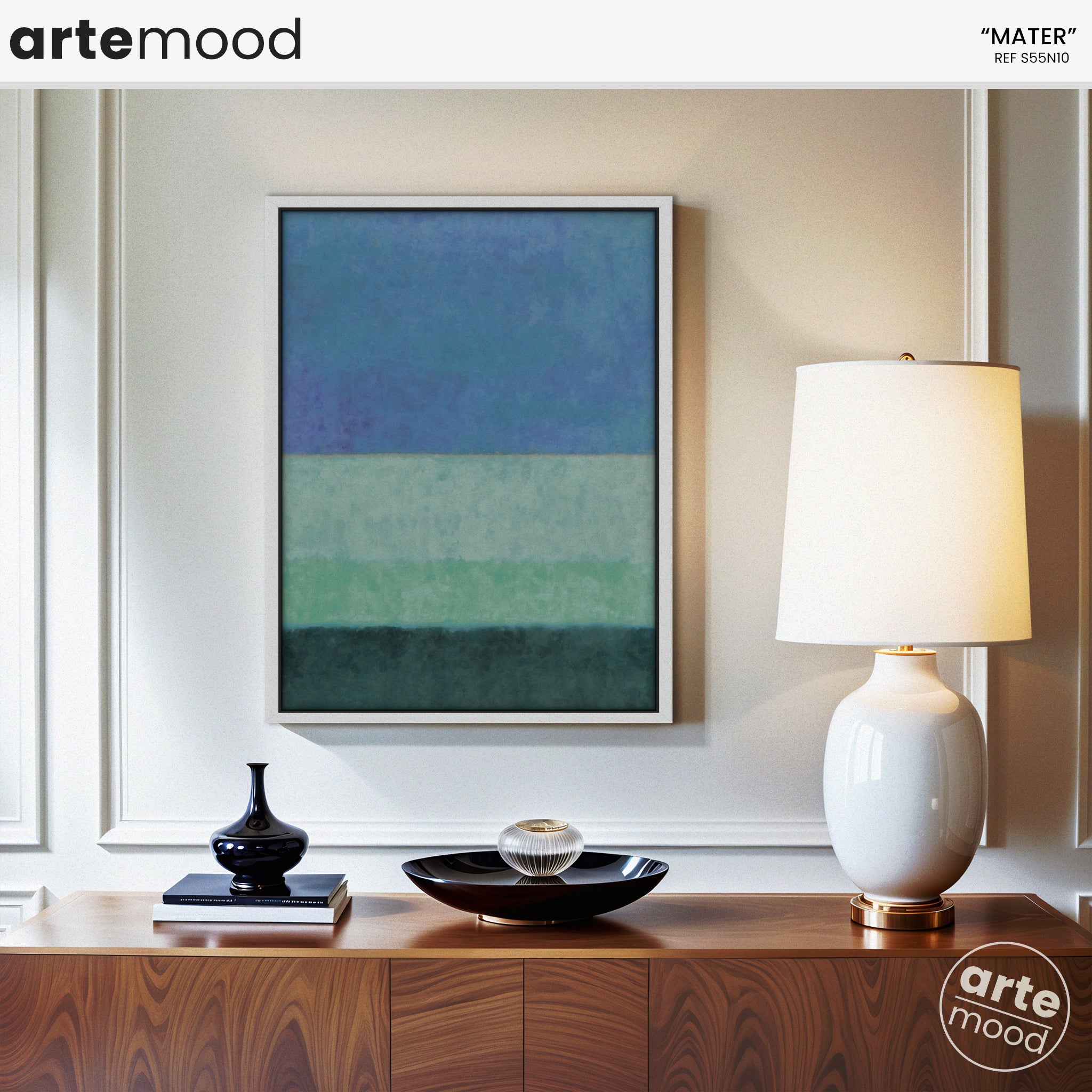 Color Field Artwork Print On Canvas - Minimalist, Zen, Blue, Green, Nature, Organic, Chic Wall Art Decor Framed