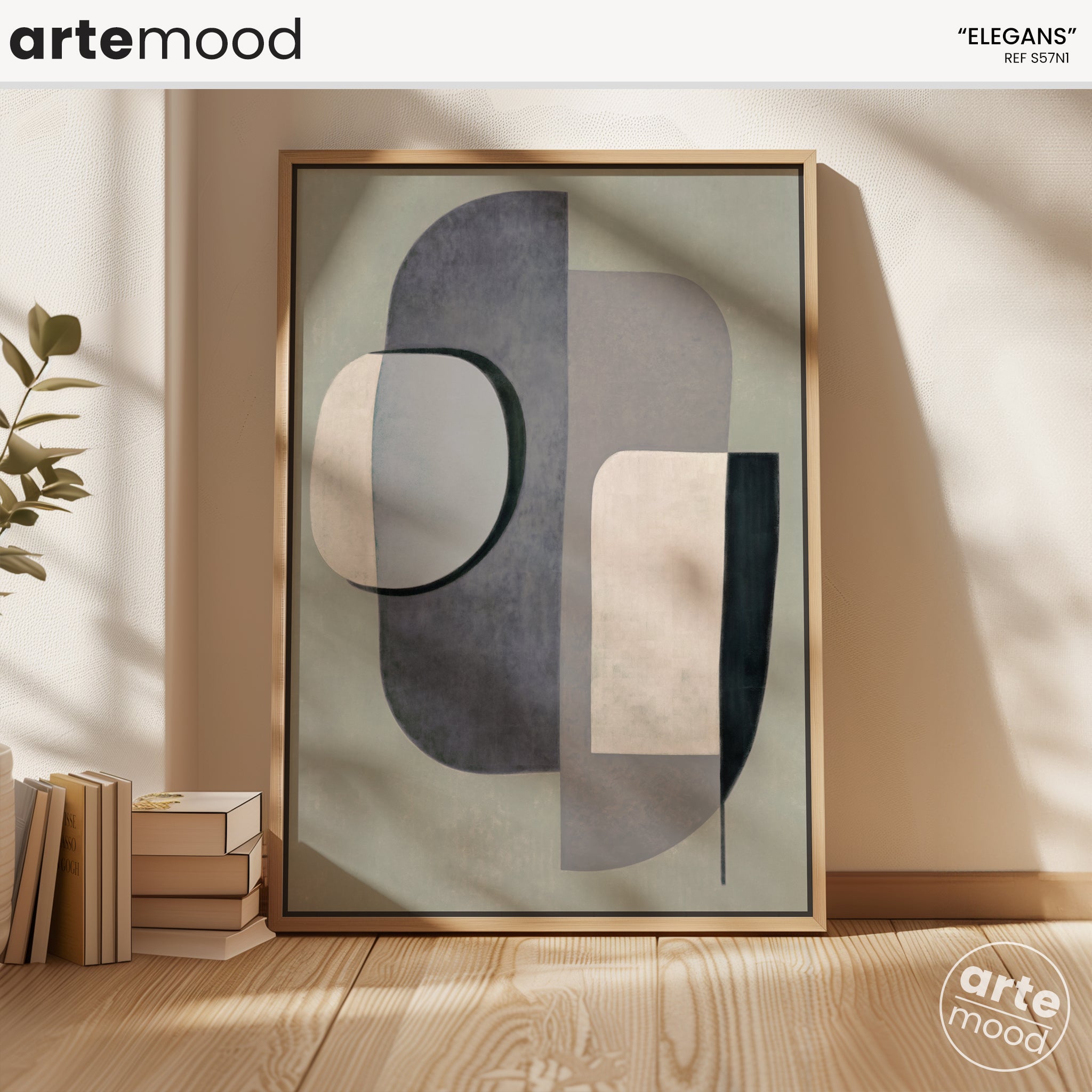 Pastel Grey Art Print, Abstract Artwork Print On Canvas - Minimalist Geometric Modern Art - Green, Grey, Blue, Minimal Forms Composition, Chic Living Room Wall Decor Soft Tone, Modern Organic Wall Art Print