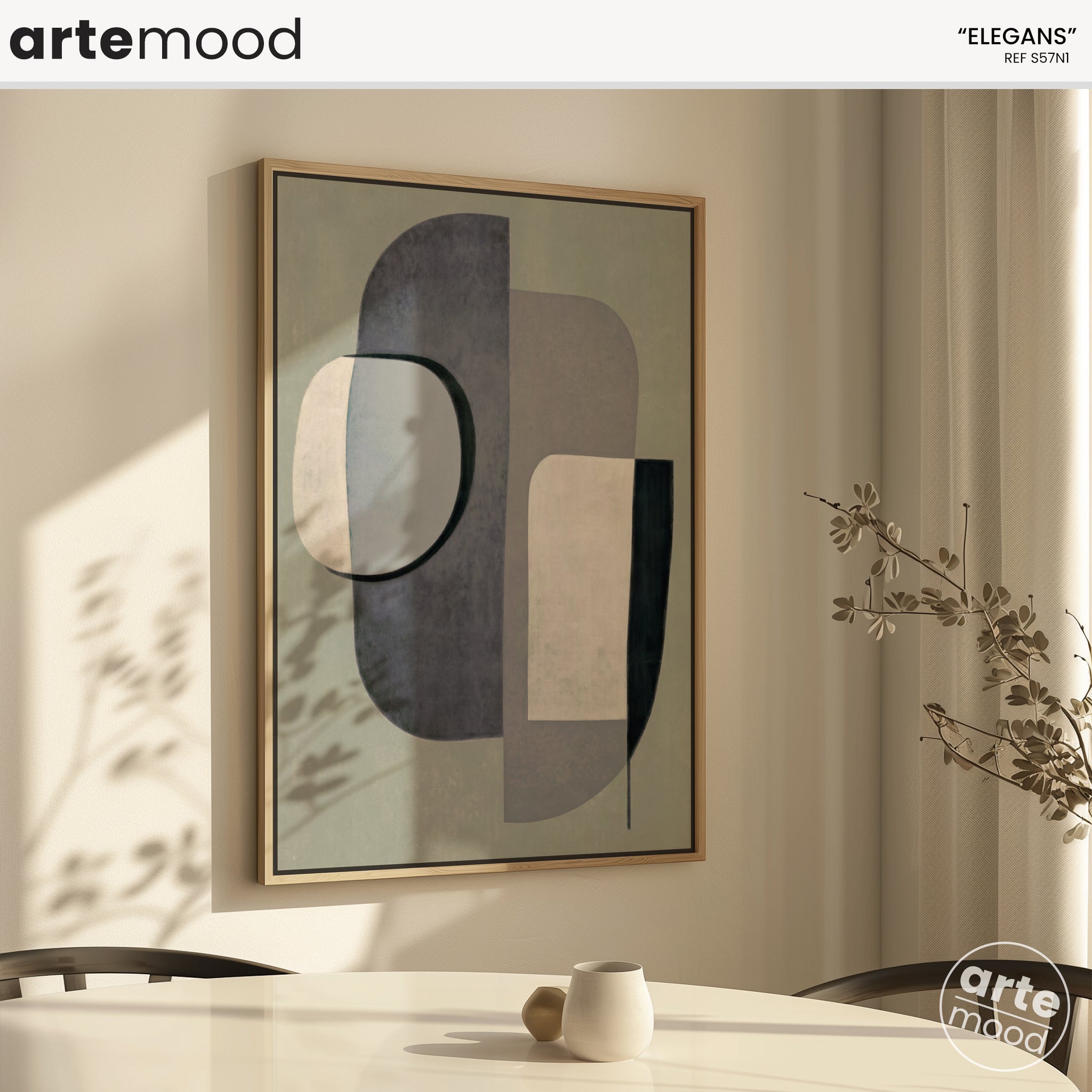 Pastel Grey Art Print, Abstract Artwork Print On Canvas - Minimalist Geometric Modern Art - Green, Grey, Blue, Minimal Forms Composition, Chic Living Room Wall Decor Soft Tone, Modern Organic Wall Art Print