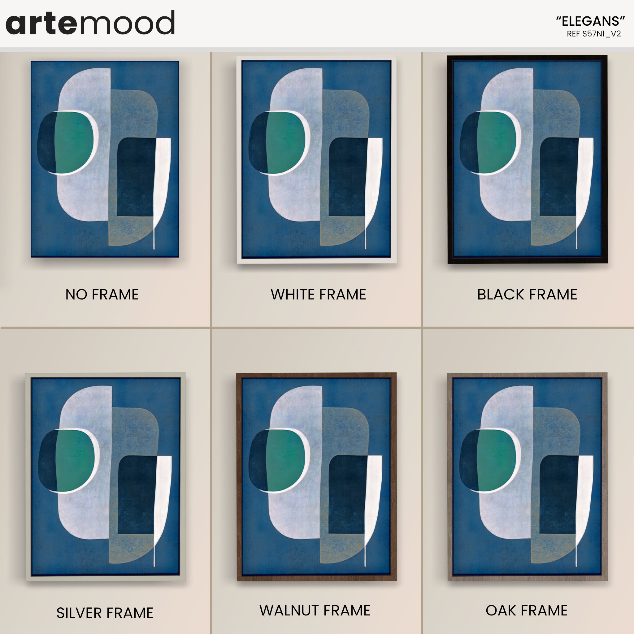 Abstract Artwork Print On Canvas - Minimalist Geometric Modern Art - Green, White, Blue. Upscale Wall Decor, Chic Blue Room Decor, Modern Organic Wall Art Print