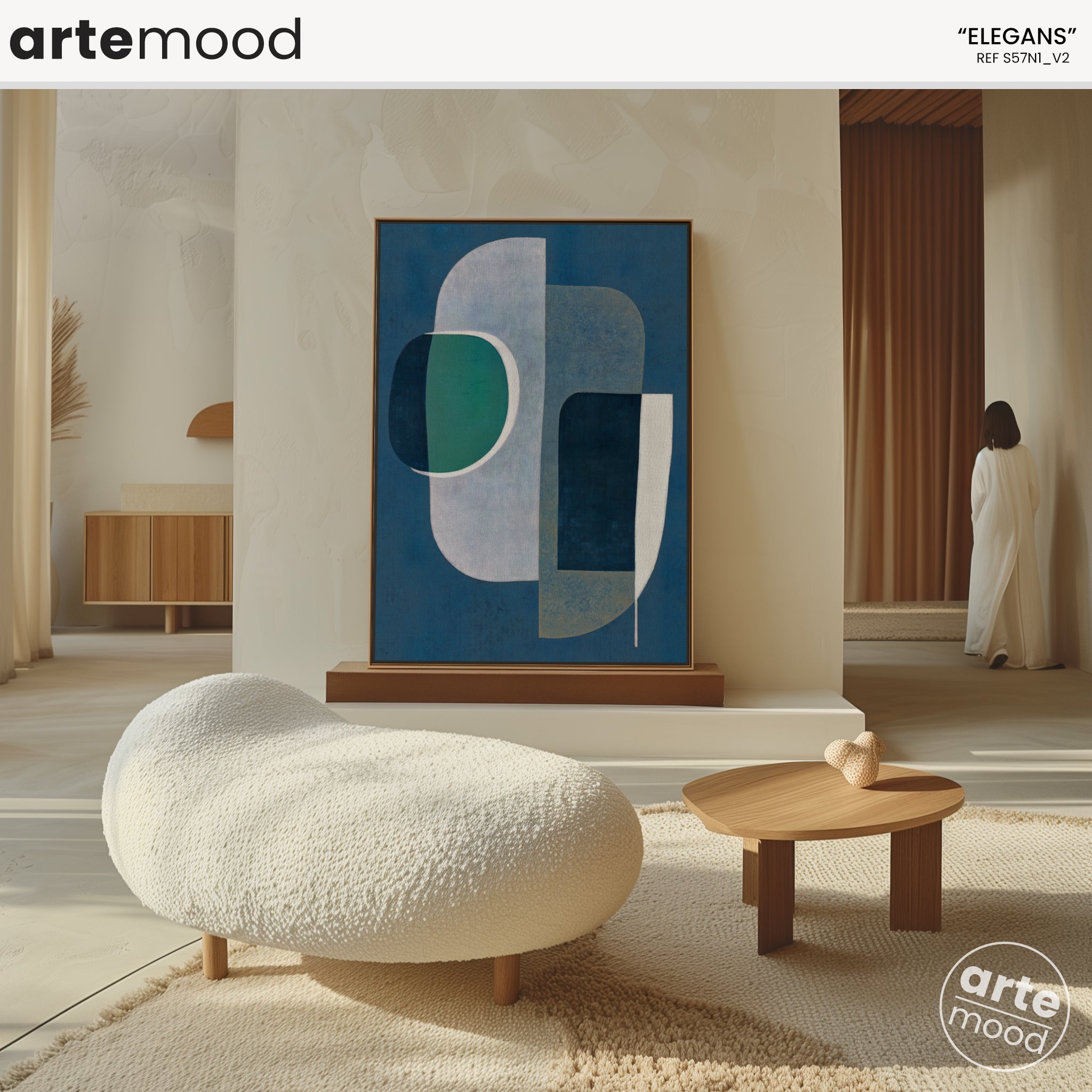 Abstract Artwork Print On Canvas - Minimalist Geometric Modern Art - Green, White, Blue. Upscale Wall Decor, Chic Blue Room Decor, Modern Organic Wall Art Print