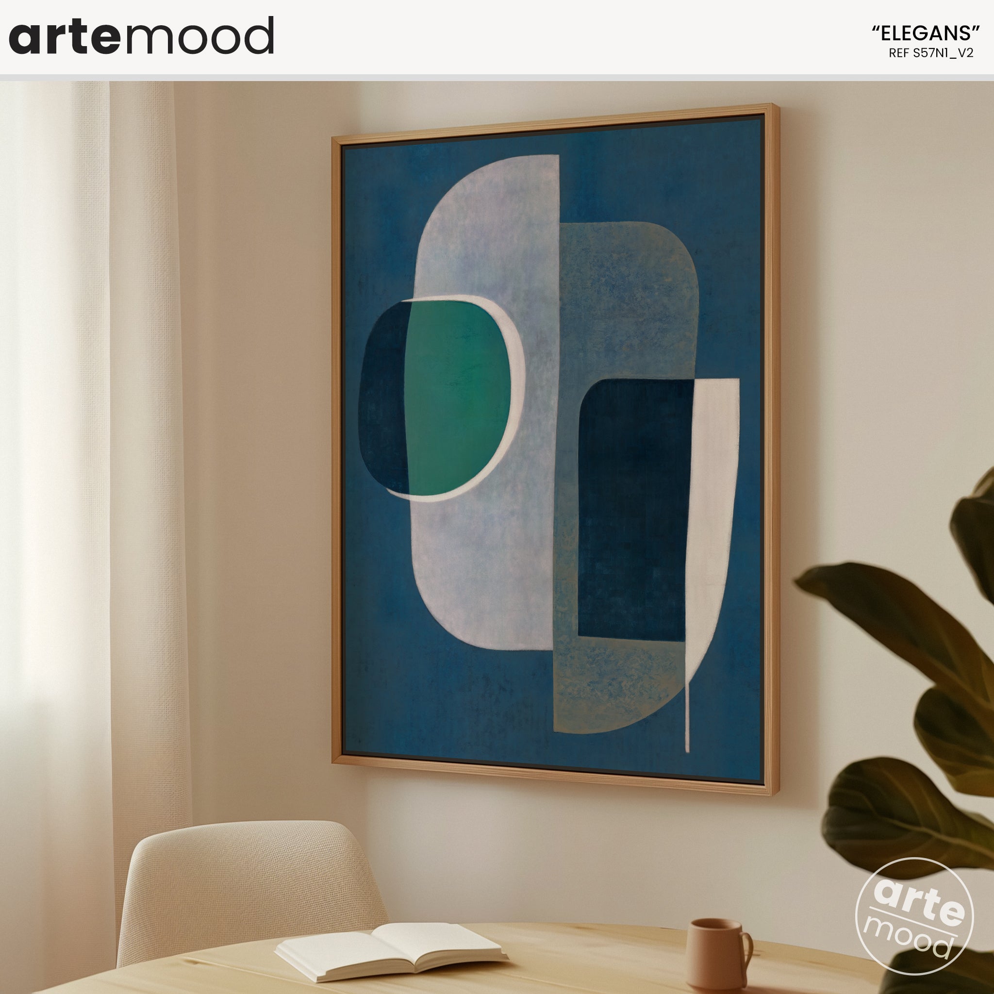 Abstract Artwork Print On Canvas - Minimalist Geometric Modern Art - Green, White, Blue. Upscale Wall Decor, Chic Blue Room Decor, Modern Organic Wall Art Print