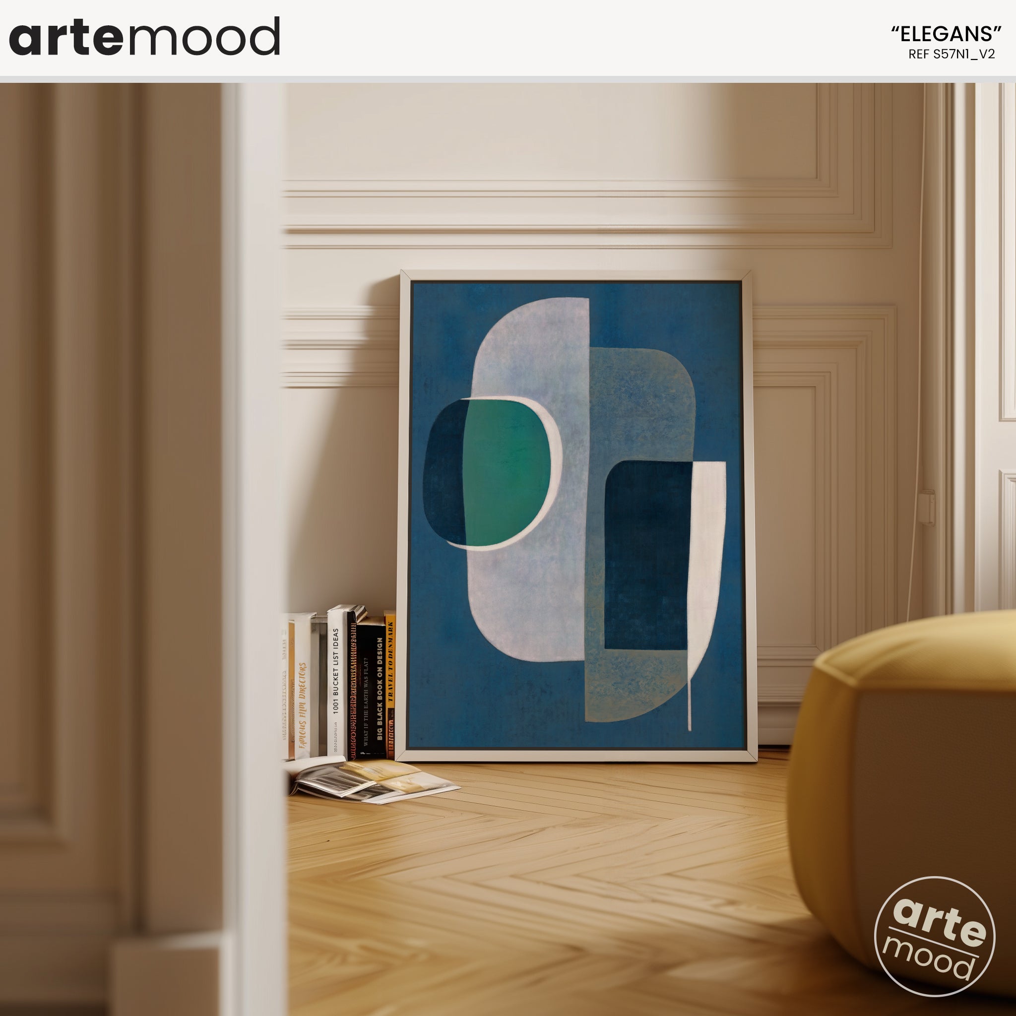 Abstract Artwork Print On Canvas - Minimalist Geometric Modern Art - Green, White, Blue. Upscale Wall Decor, Chic Blue Room Decor, Modern Organic Wall Art Print