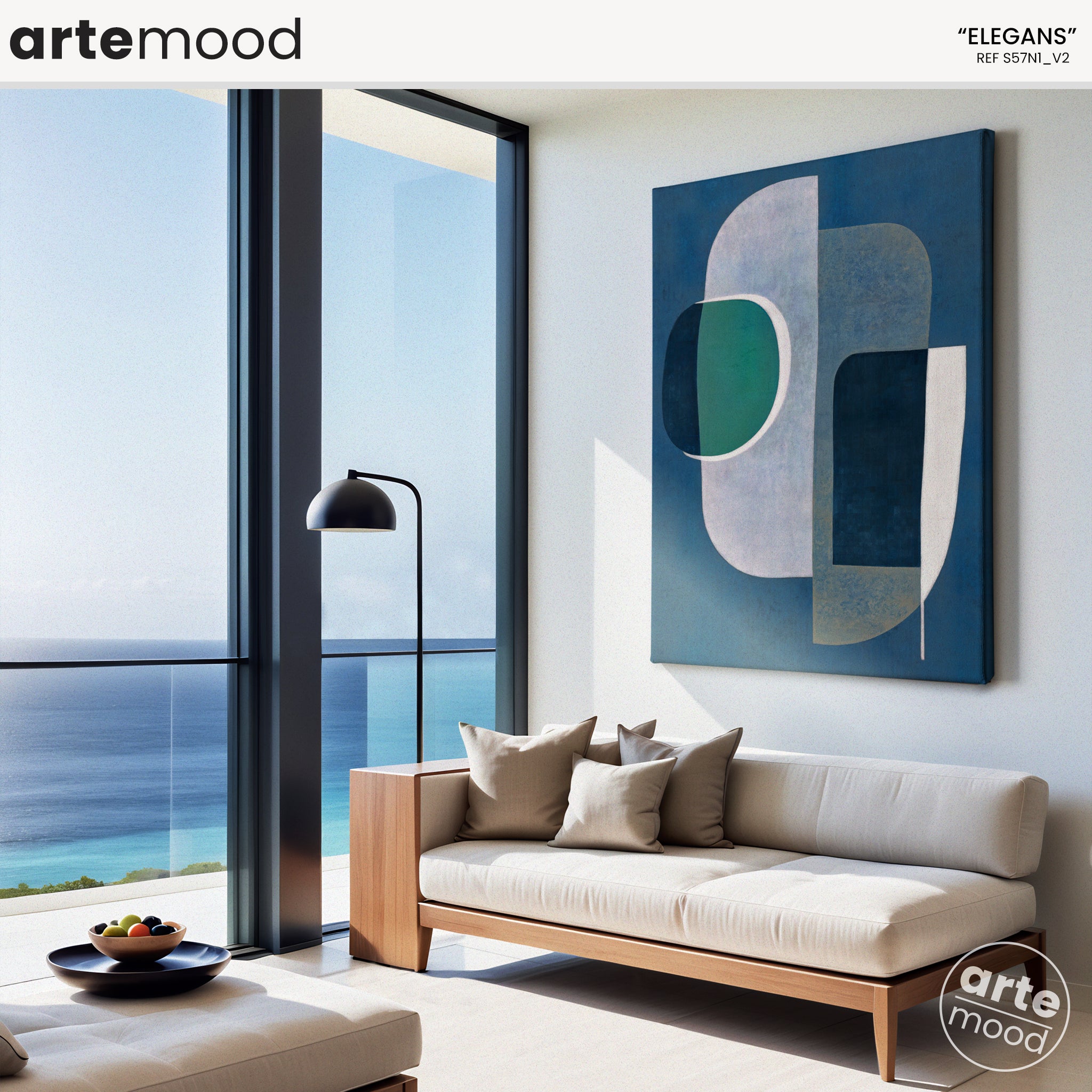 Abstract Artwork Print On Canvas - Minimalist Geometric Modern Art - Green, White, Blue. Upscale Wall Decor, Chic Blue Room Decor, Modern Organic Wall Art Print