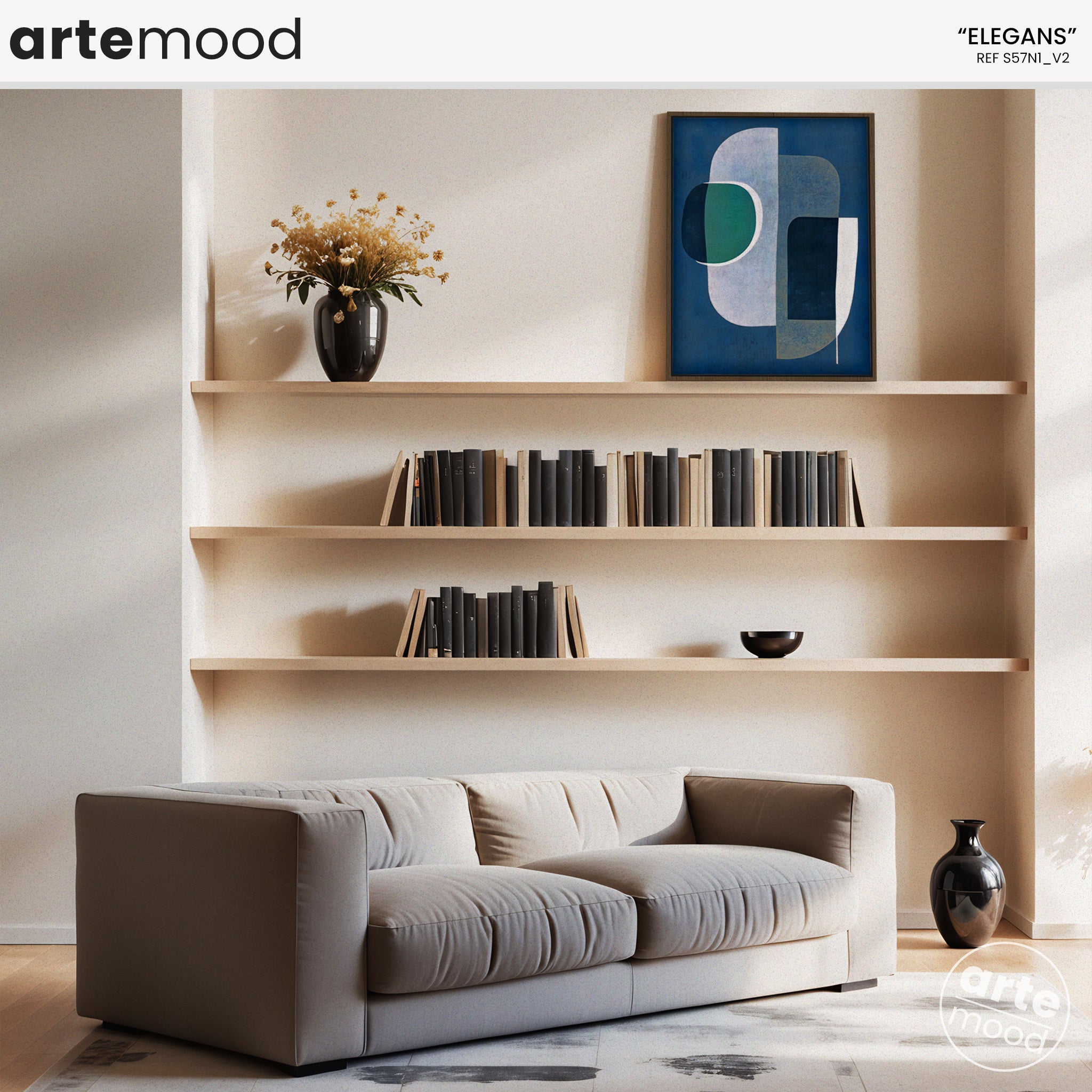 Abstract Artwork Print On Canvas - Minimalist Geometric Modern Art - Green, White, Blue. Upscale Wall Decor, Chic Blue Room Decor, Modern Organic Wall Art Print