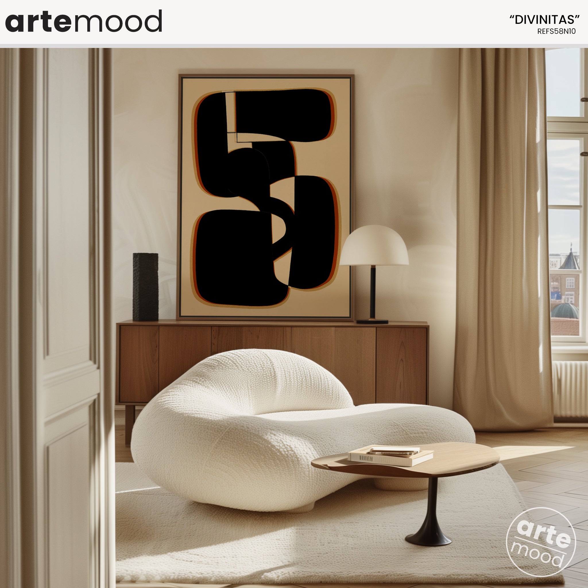 Abstract Artwork Print On Canvas - Minimalist Geometric Modern Art - Black, White, Beige, Neutral Tones, Contemporary Composition Print