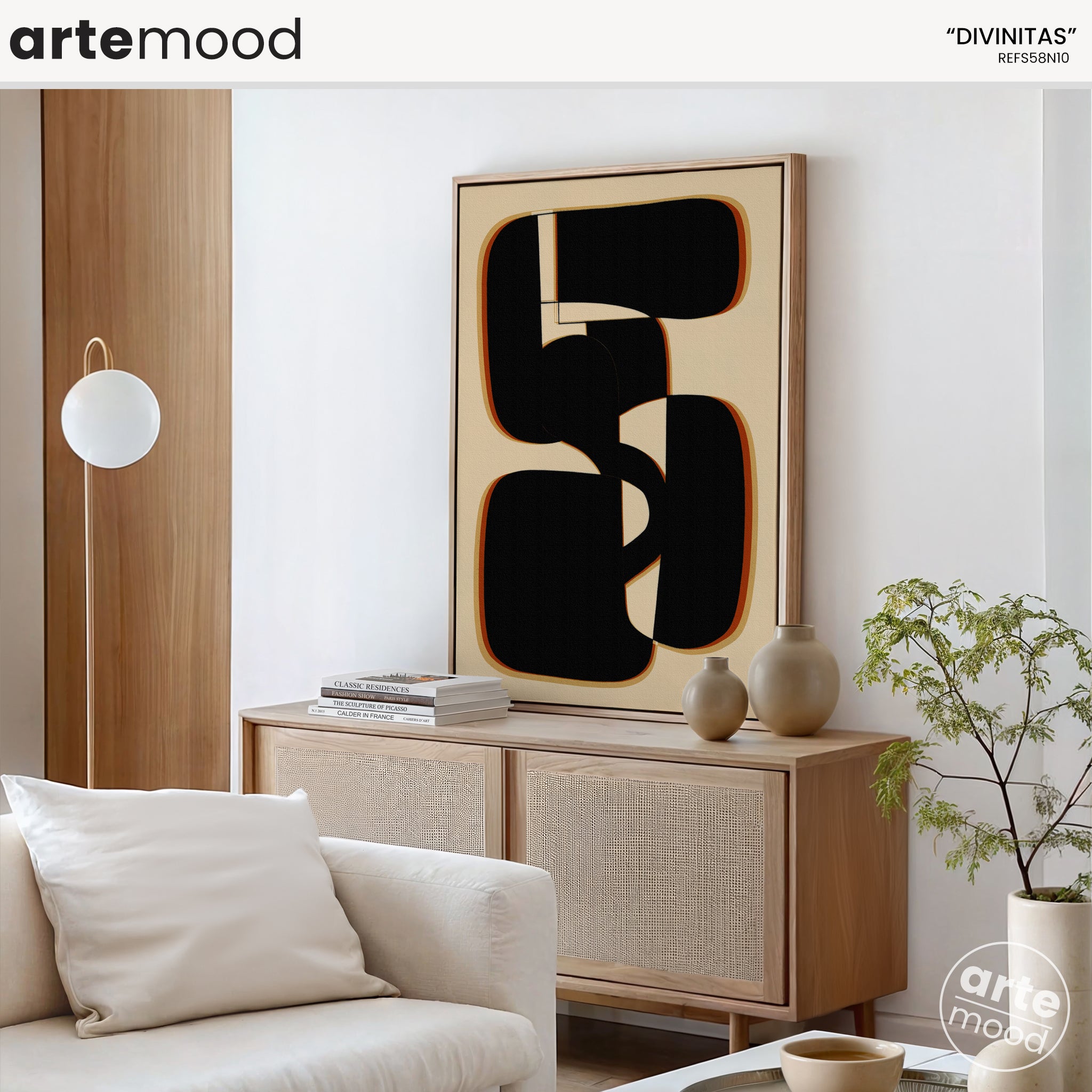 Abstract Artwork Print On Canvas - Minimalist Geometric Modern Art - Black, White, Beige, Neutral Tones, Contemporary Composition Print