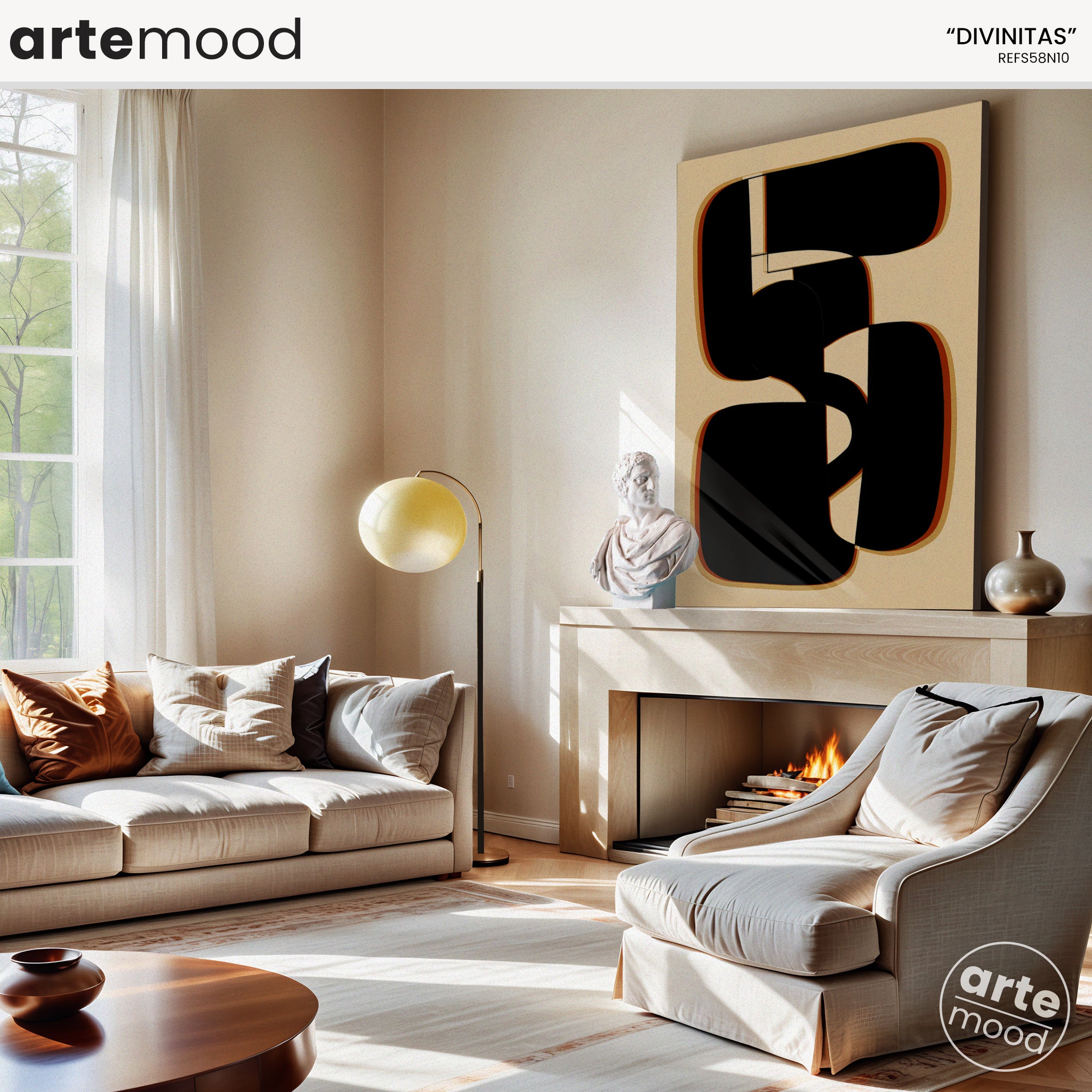 Abstract Artwork Print On Canvas - Minimalist Geometric Modern Art - Black, White, Beige, Neutral Tones, Contemporary Composition Print