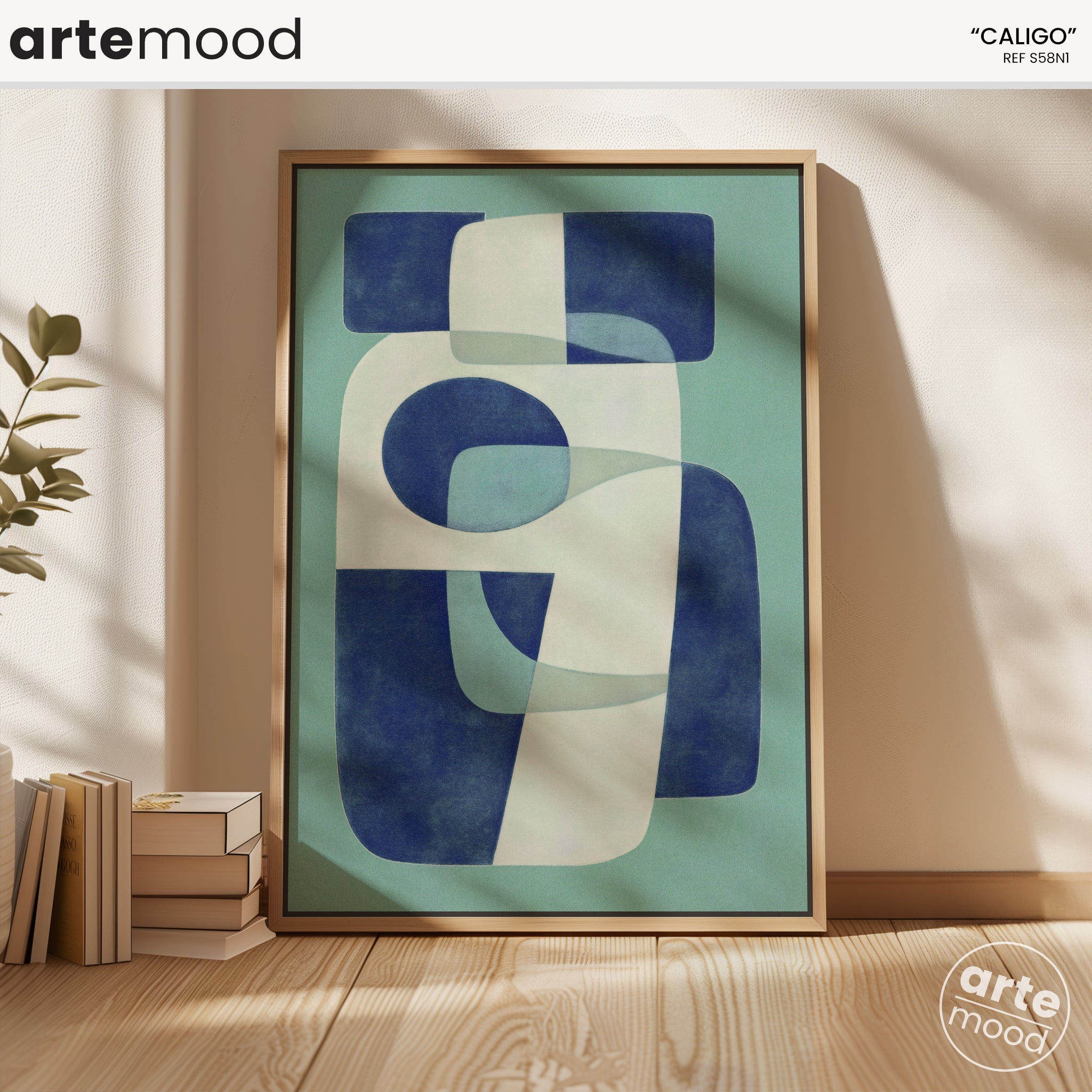 Chic Trendy Blue Artwork Print On Canvas - Minimalist Geometric Modern Art - Blue, Turquoise, Beige, White, Chic Fluid , Abstract Organic Composition, Blue Modern Wall Art