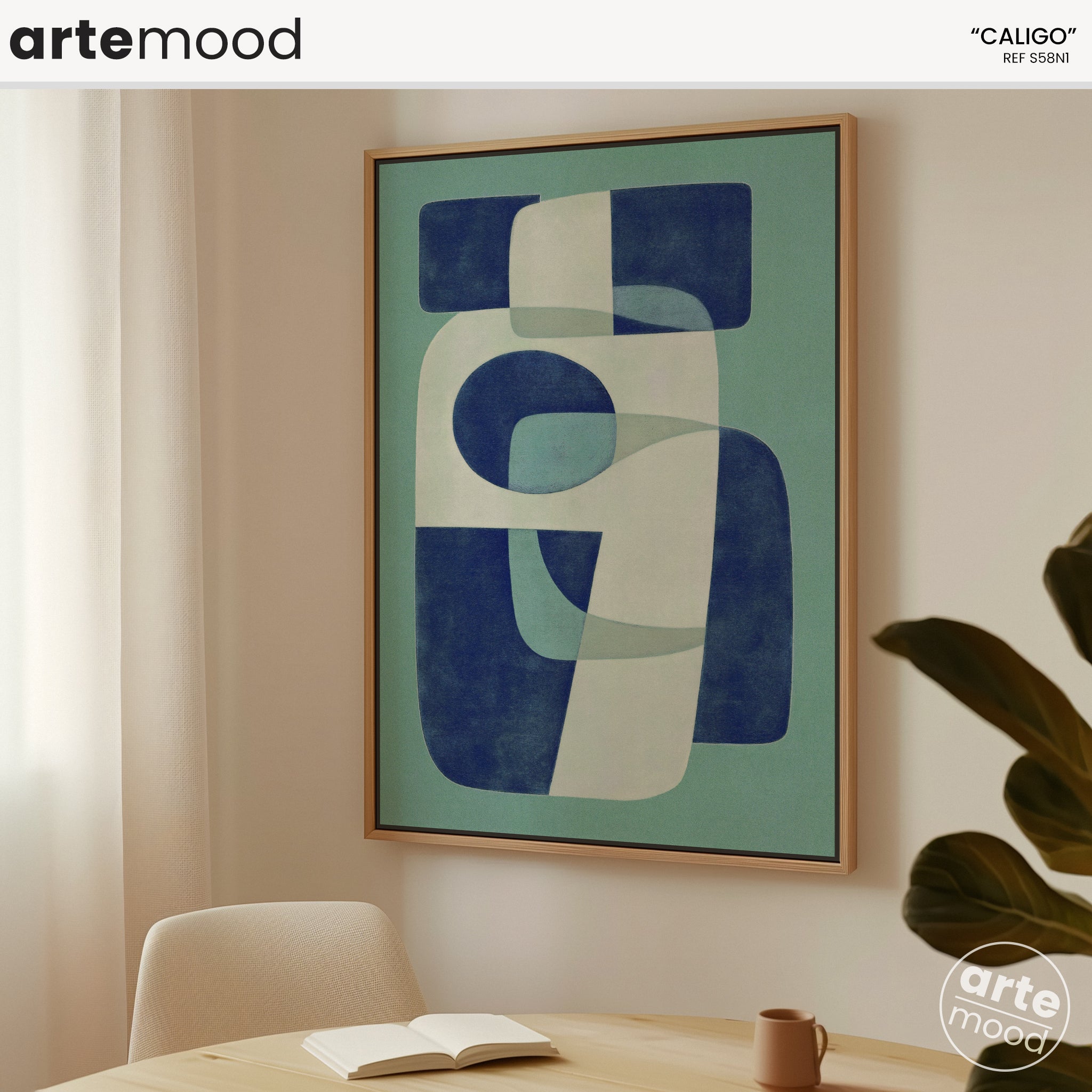 Chic Trendy Blue Artwork Print On Canvas - Minimalist Geometric Modern Art - Blue, Turquoise, Beige, White, Chic Fluid , Abstract Organic Composition, Blue Modern Wall Art