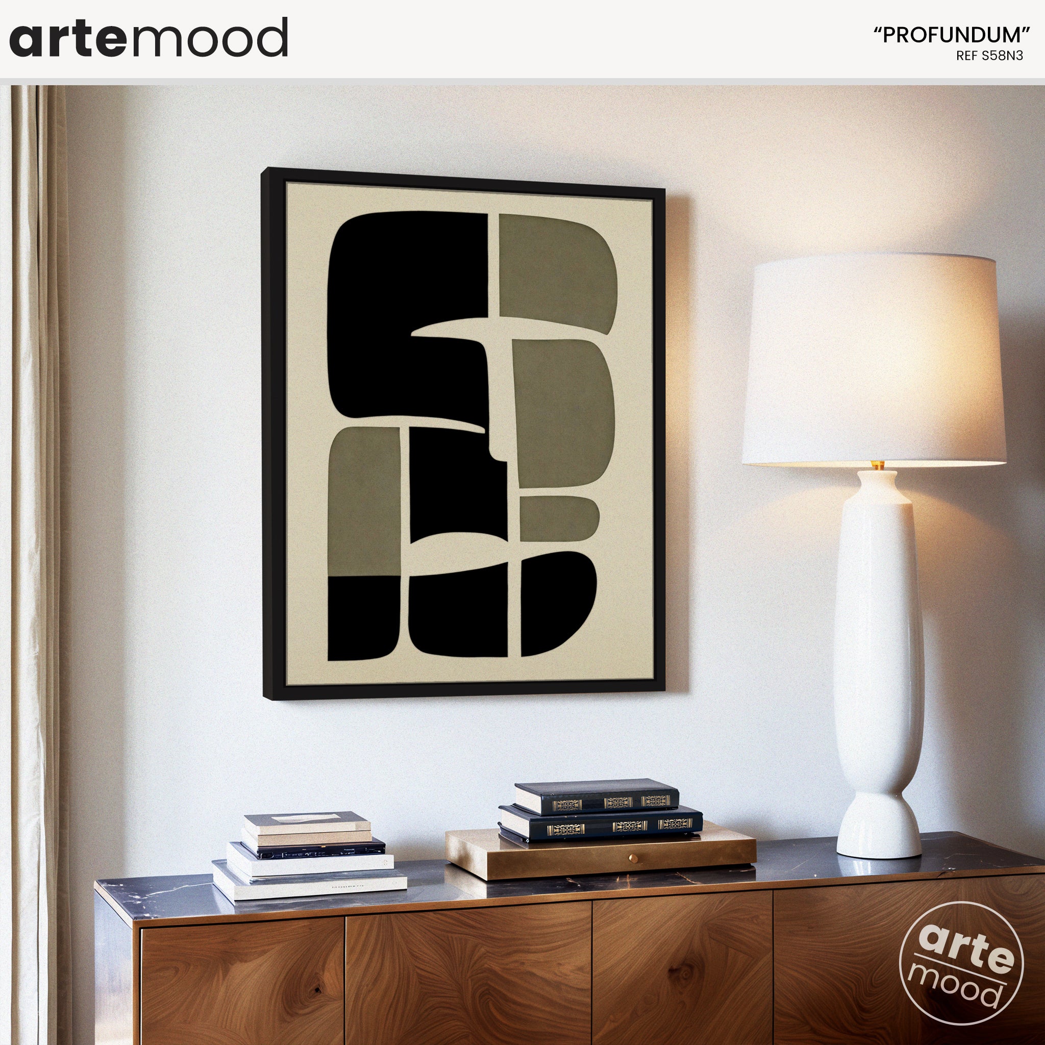 Abstract Artwork Print On Canvas - Minimalist Geometric Modern Art - Black, Olive, White, Minimal Composition