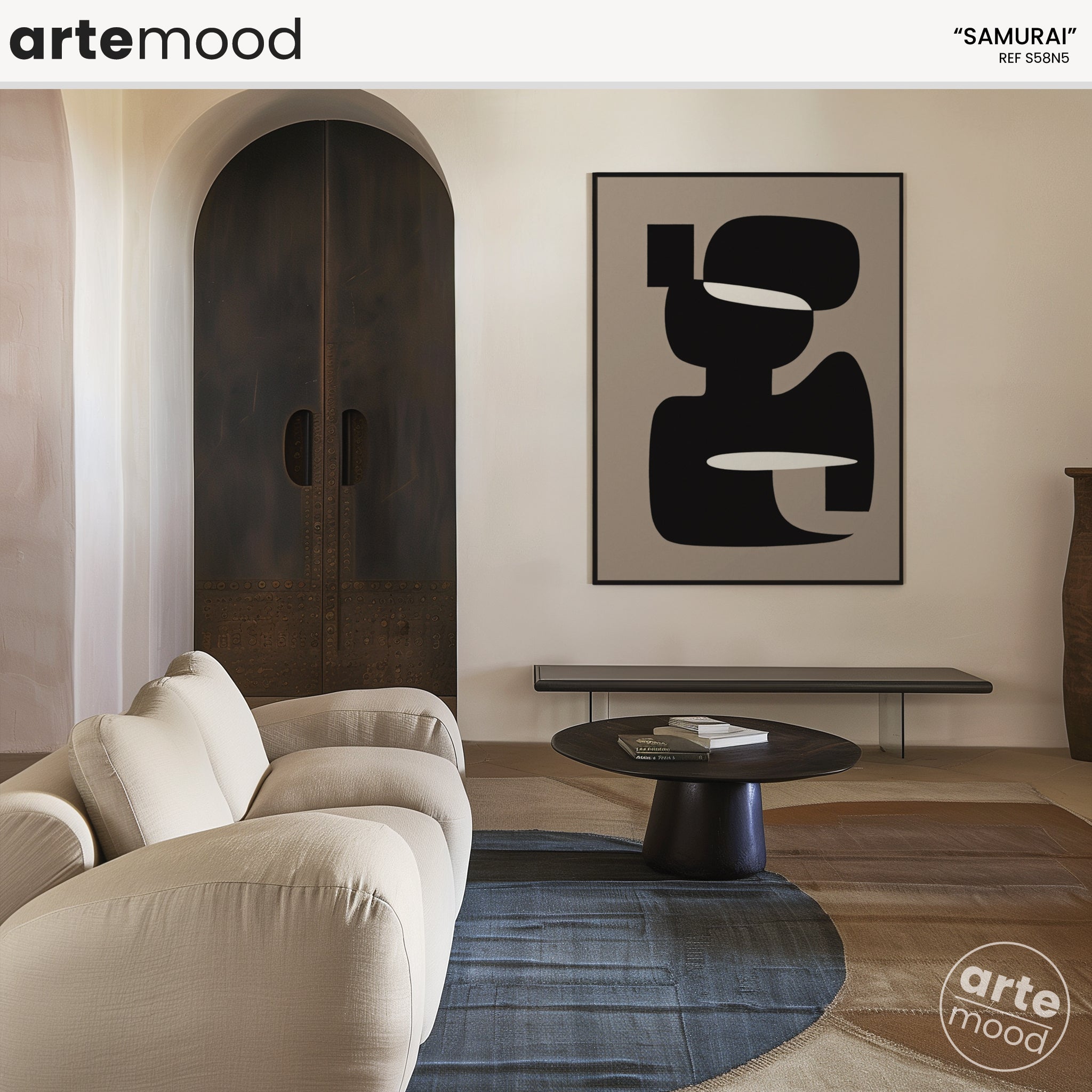 Abstract Artwork Print - Modern Art Canvas - Contemporary Composition Geometric Art Flow Black and White on Brown