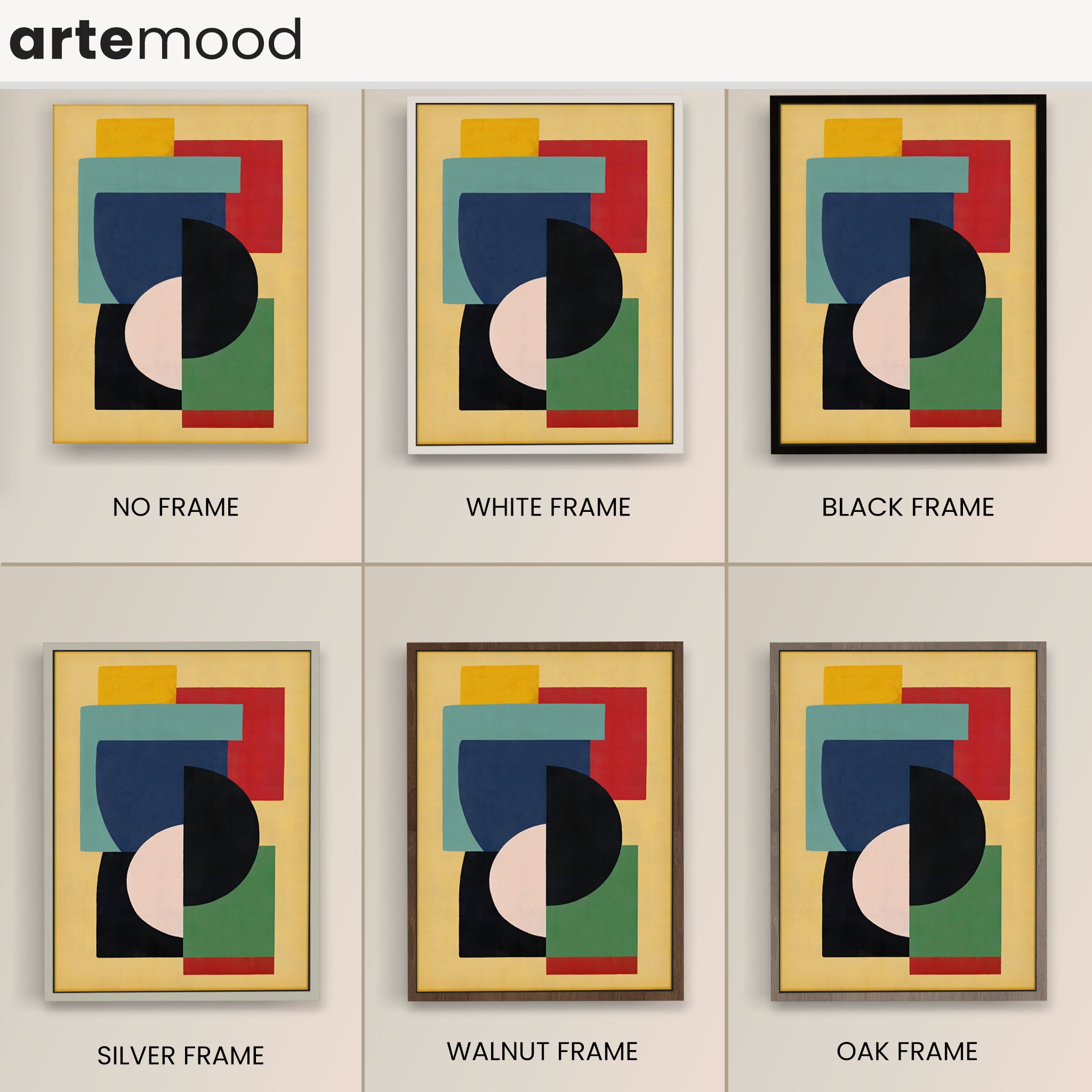 Abstract Artwork Print On Canvas - Minimalist Geometric Modern Art - Red, Blue, Yellow, Black, Green, Color Block Art, Trendy Wall Art