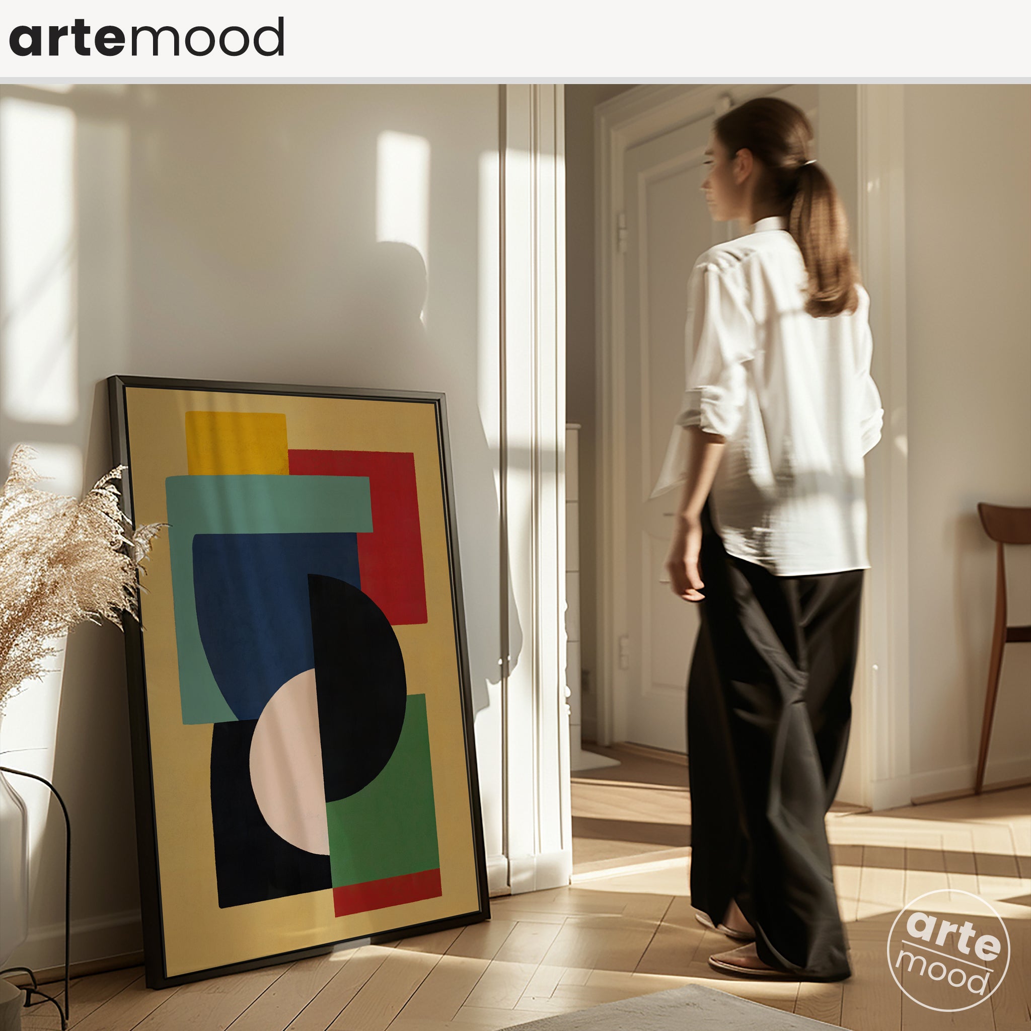 Abstract Artwork Print On Canvas - Minimalist Geometric Modern Art - Red, Blue, Yellow, Black, Green, Color Block Art, Trendy Wall Art