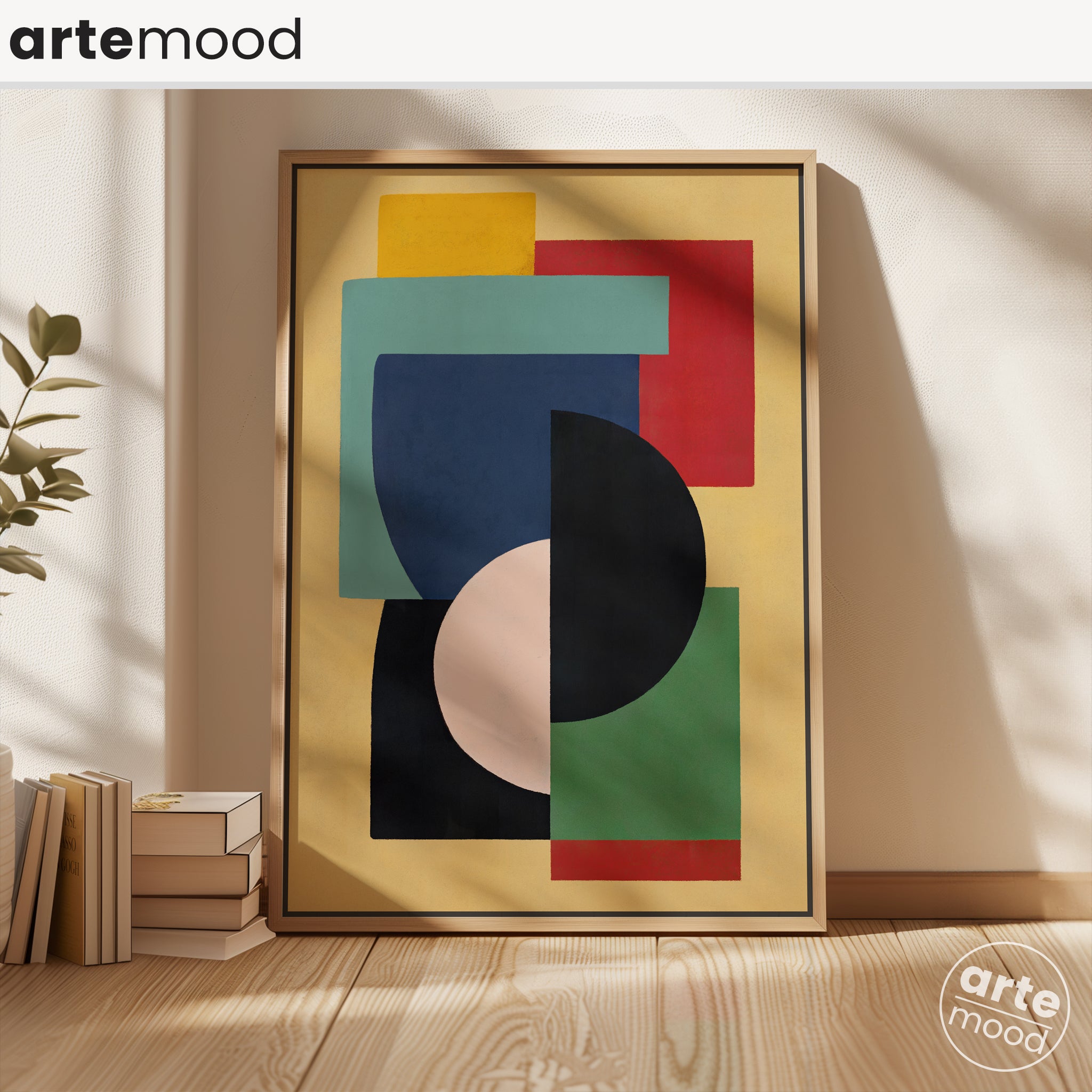 Abstract Artwork Print On Canvas - Minimalist Geometric Modern Art - Red, Blue, Yellow, Black, Green, Color Block Art, Trendy Wall Art