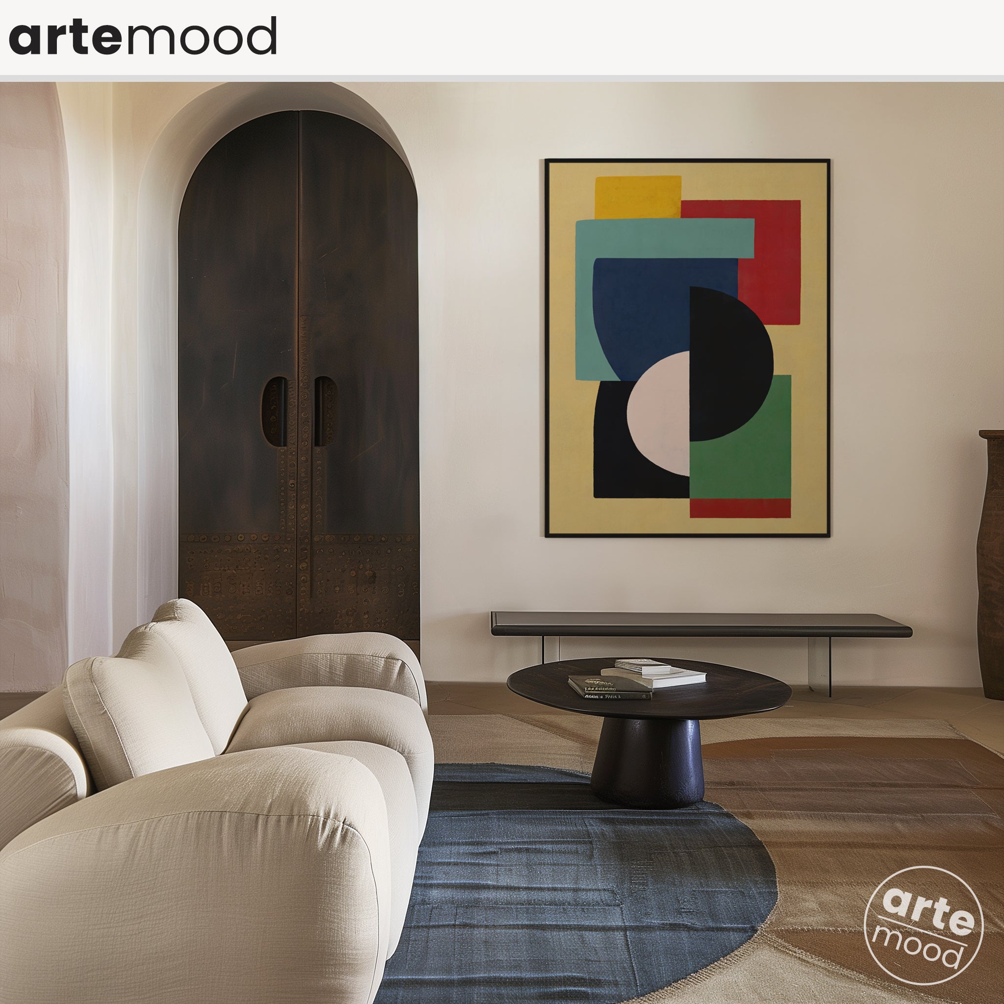 Abstract Artwork Print On Canvas - Minimalist Geometric Modern Art - Red, Blue, Yellow, Black, Green, Color Block Art, Trendy Wall Art