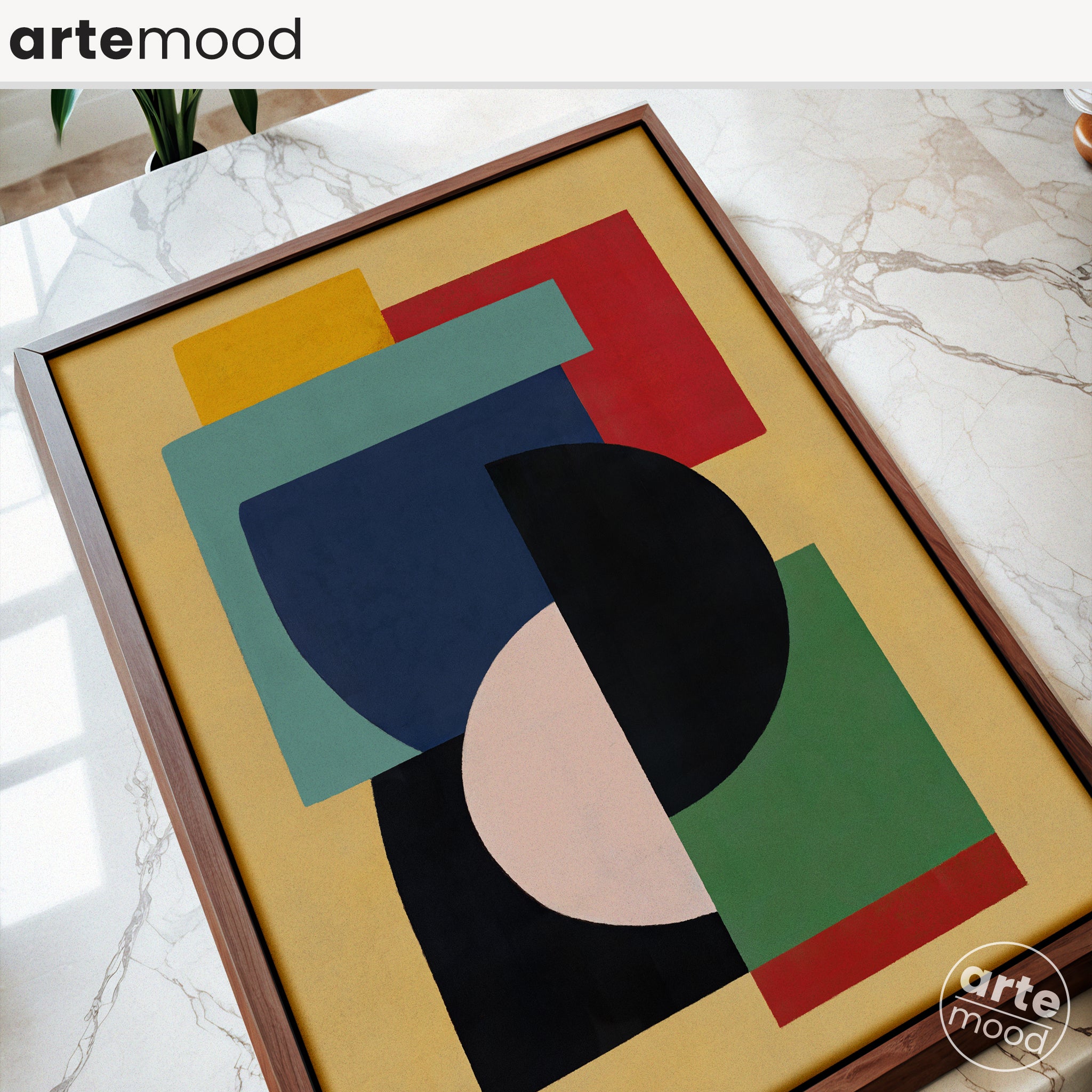 Abstract Artwork Print On Canvas - Minimalist Geometric Modern Art - Red, Blue, Yellow, Black, Green, Color Block Art, Trendy Wall Art
