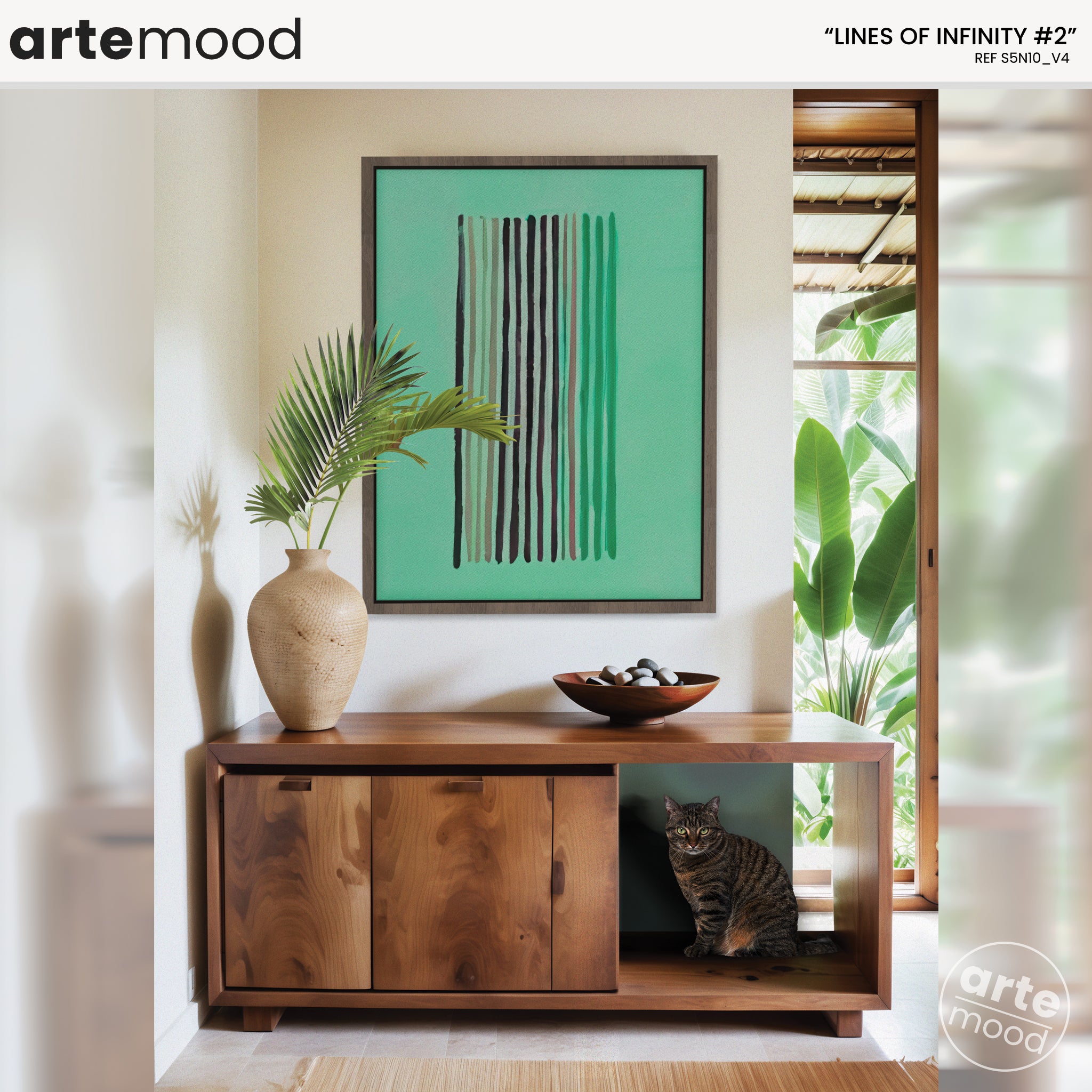 Abstract Artwork Print On Canvas - Minimalist Geometric Modern Art Composition - Framed Art Minimal Green Color