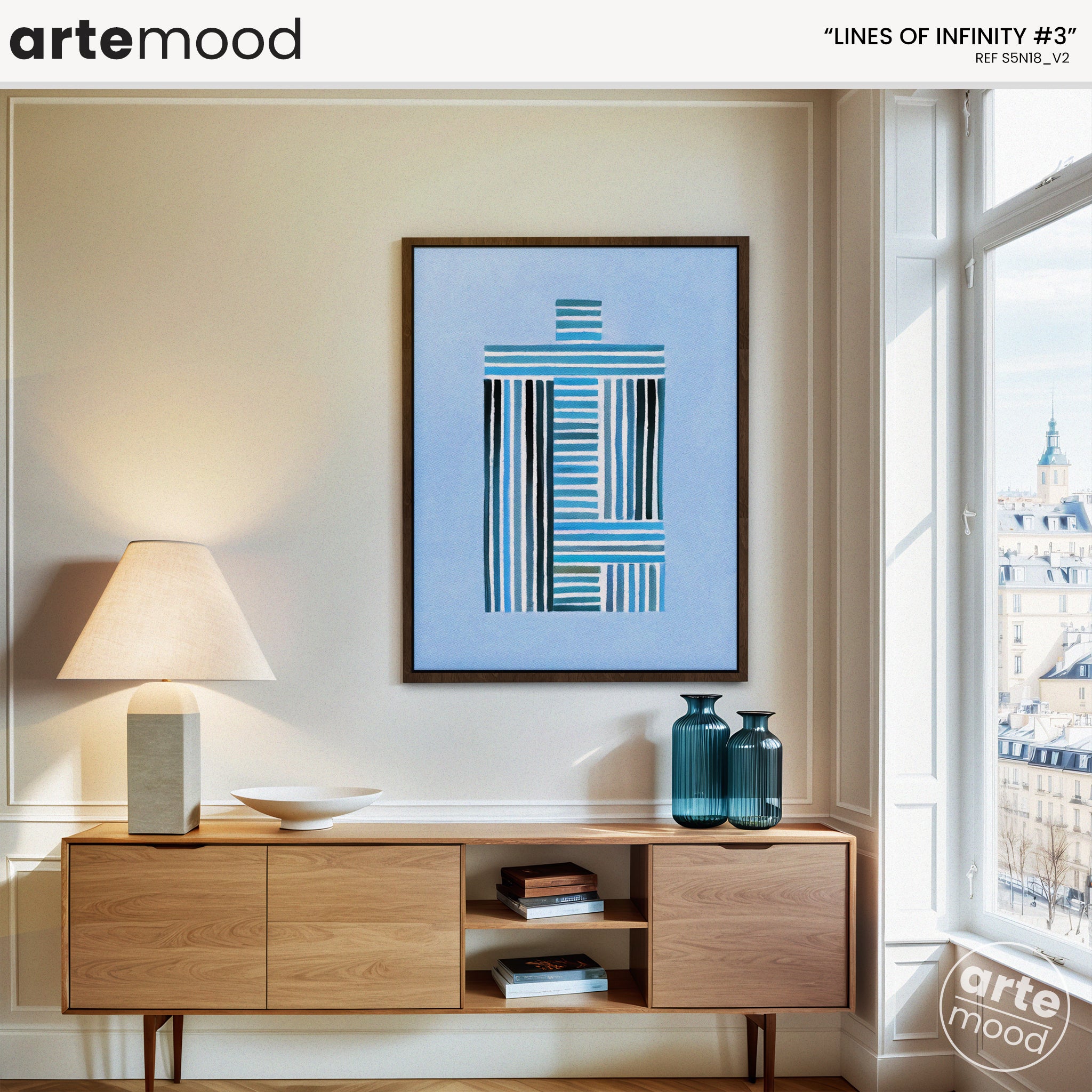 Abstract Artwork Print - Modern Art Canvas - Vibrant Color Art, Blue Colors, Vertical Lines, Minimal Art