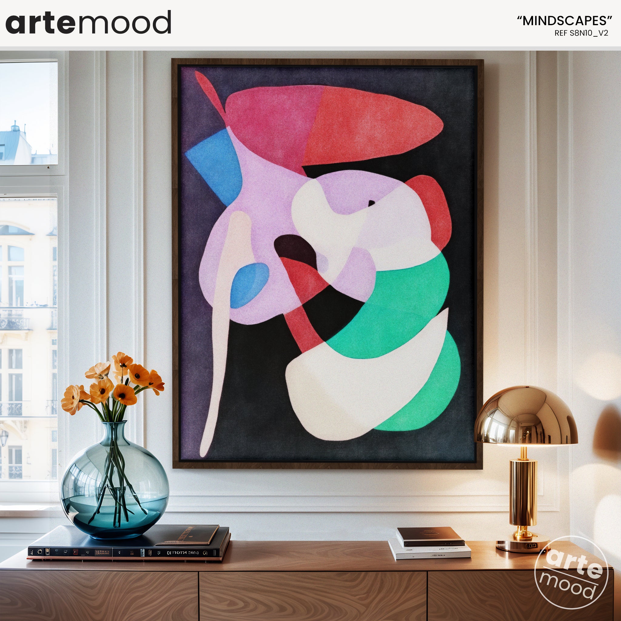 Abstract Artwork Print On Canvas - Minimalist Geometric Modern Art - Red, Blue, Green, Vibrant Colors Contemporary Composition