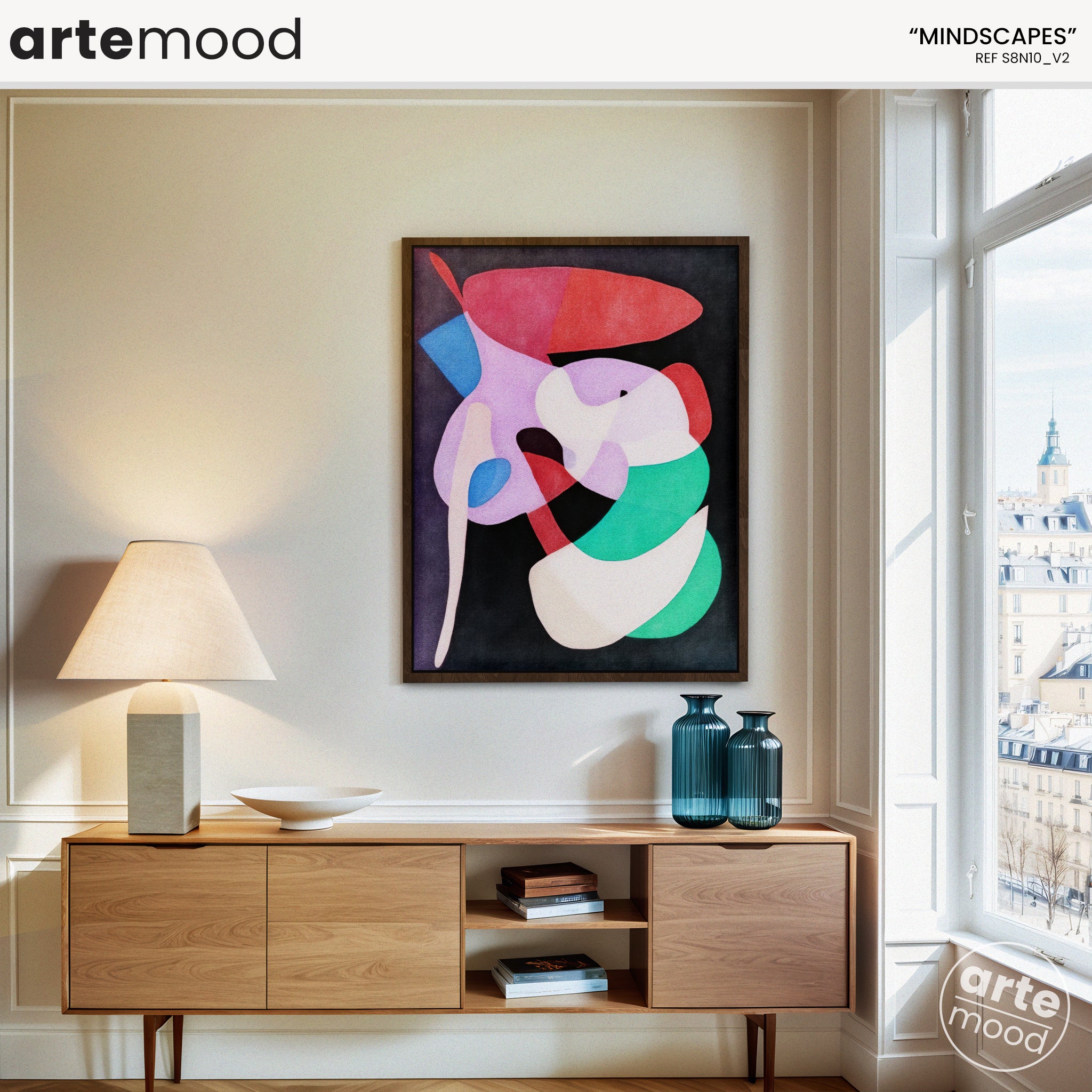 Abstract Artwork Print On Canvas - Minimalist Geometric Modern Art - Red, Blue, Green, Vibrant Colors Contemporary Composition