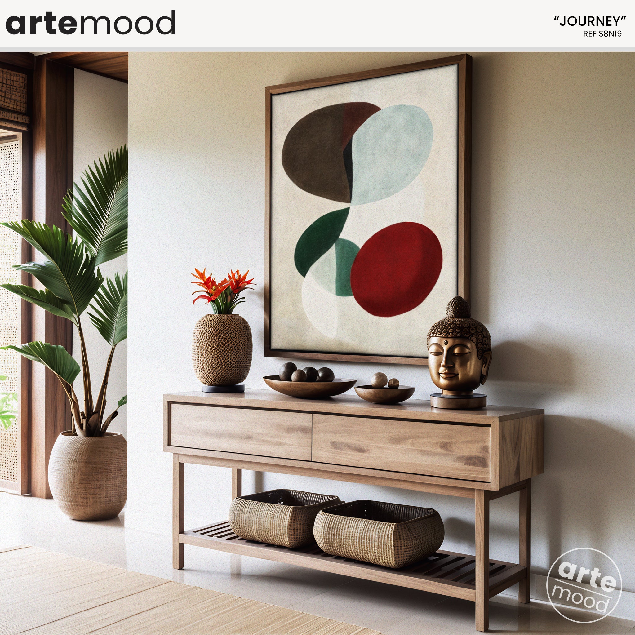 Abstract Artwork Print On Canvas - Minimalist Geometric Modern Art - Brown, Red, Green, Minimal Composition Wall Art