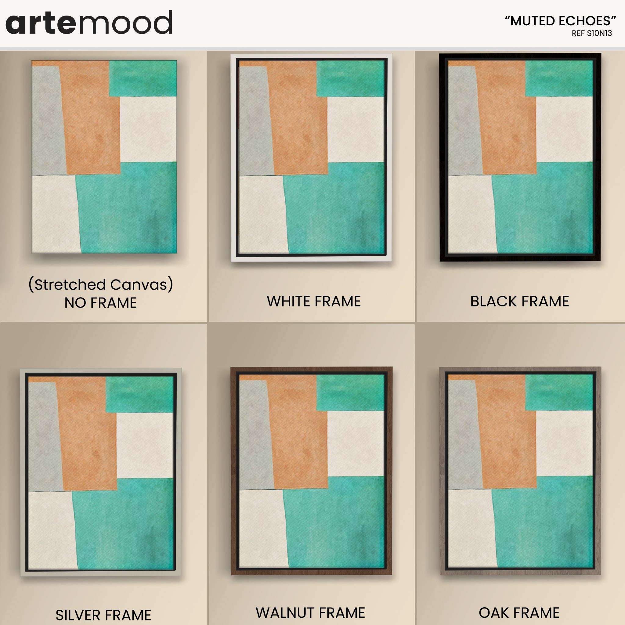 Abstract Artwork Print On Canvas - Minimalist Geometric Modern Art - Orange, Green, Grey, Beige