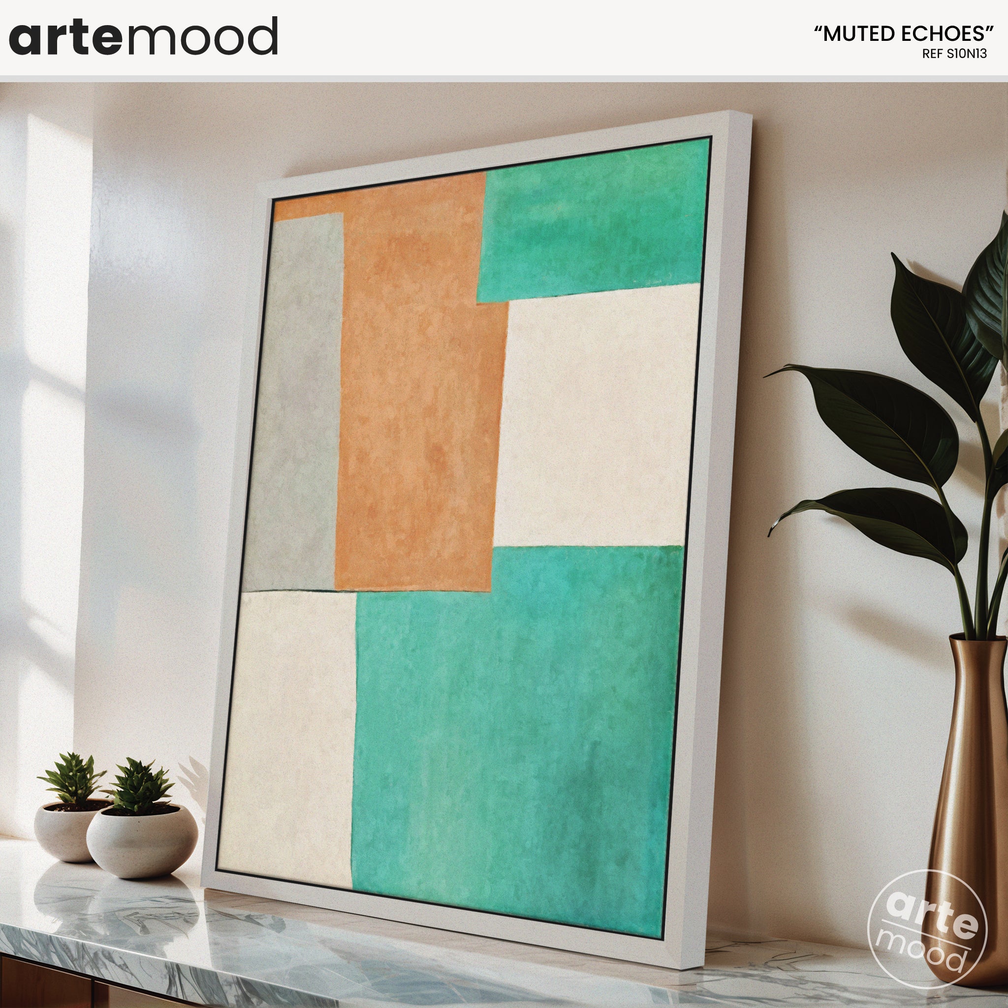 Abstract Artwork Print On Canvas - Minimalist Geometric Modern Art - Orange, Green, Grey, Beige