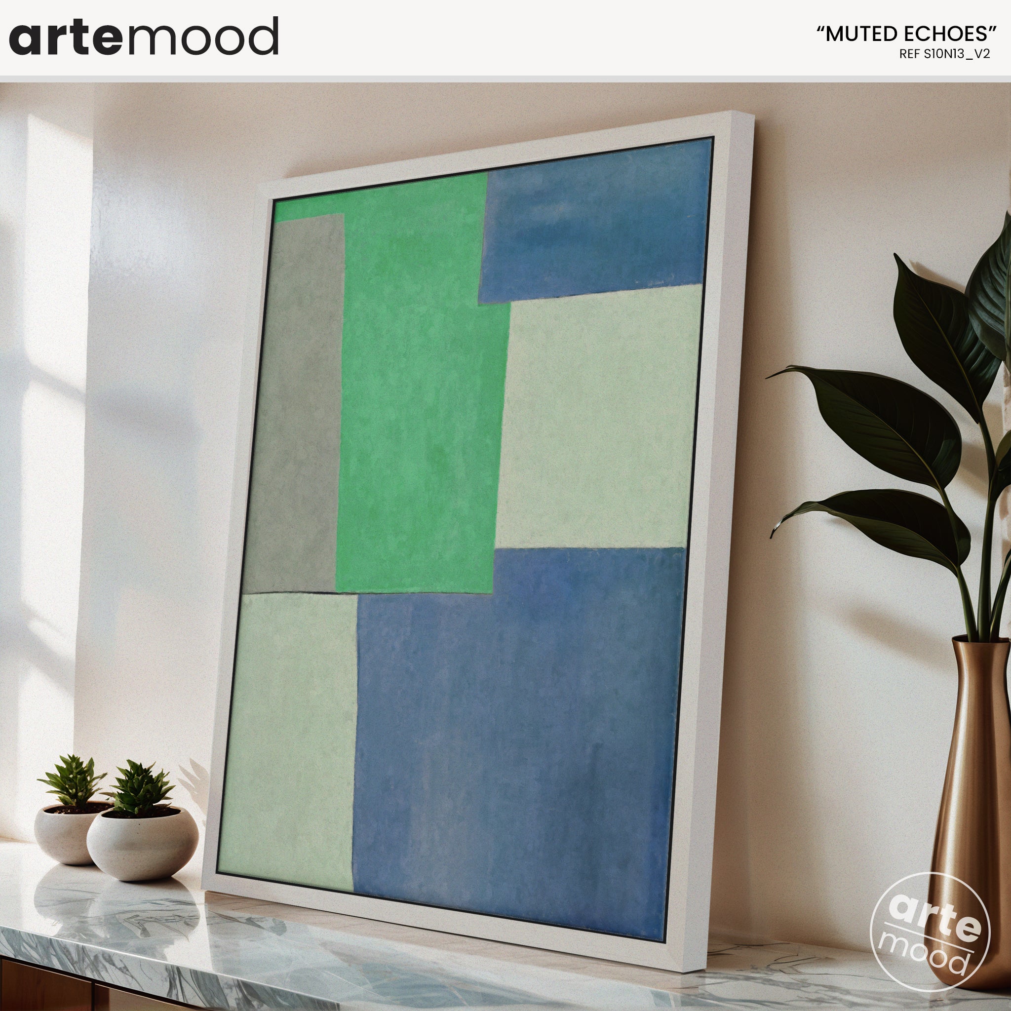 Abstract Artwork Print On Canvas - Minimalist Geometric Modern Art - Blue, Green, Abstract Wall Art Print