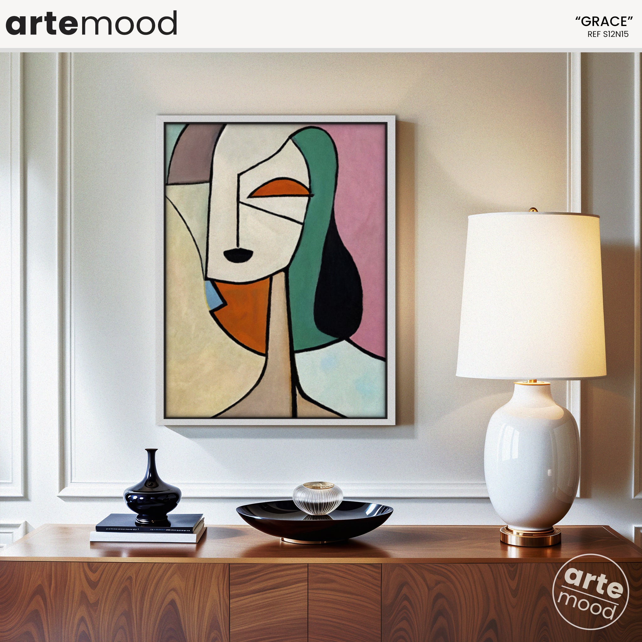 Woman Artwork Print - Minimal Art Face - Woman, Portrait, Face, Cubism, Geometric, Framed Wall Art