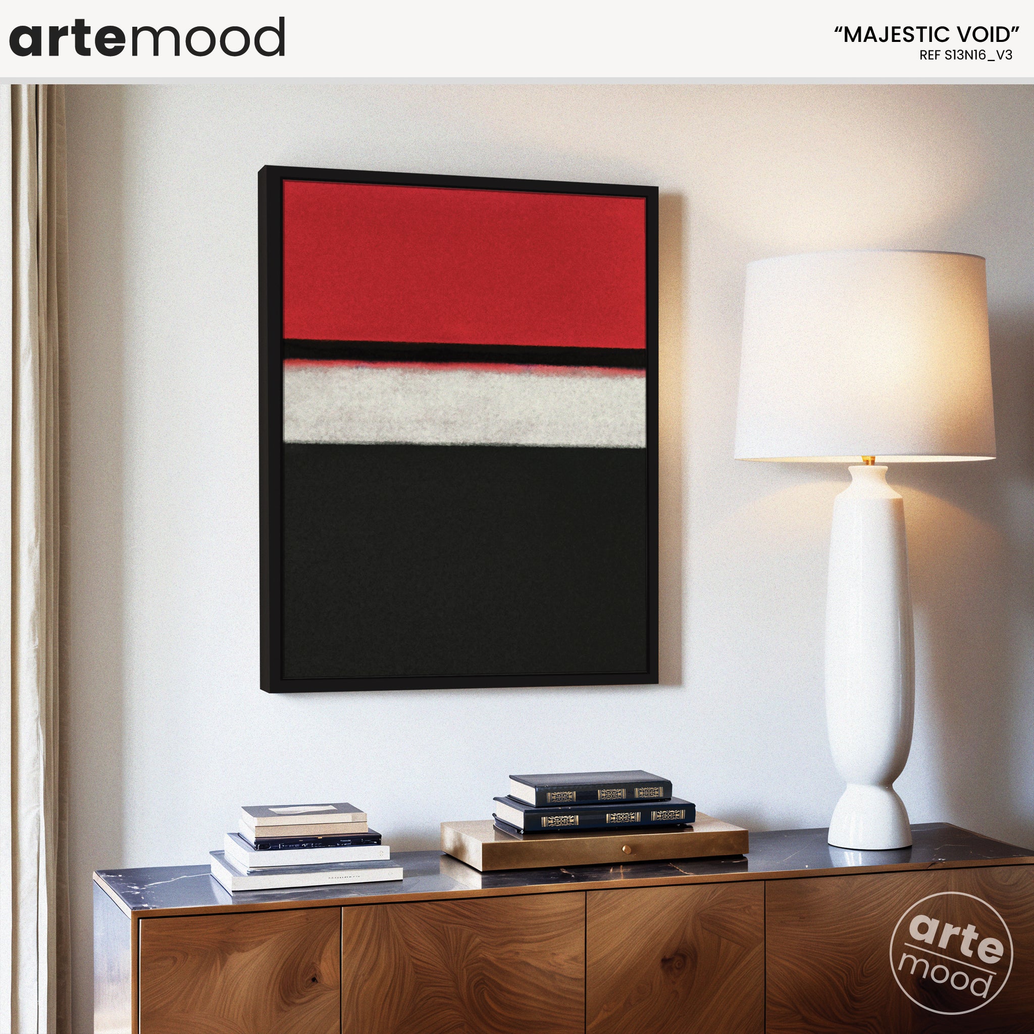 Color Field Artwork Print On Canvas - Minimalist, Zen, Red, Cherry, White, Black