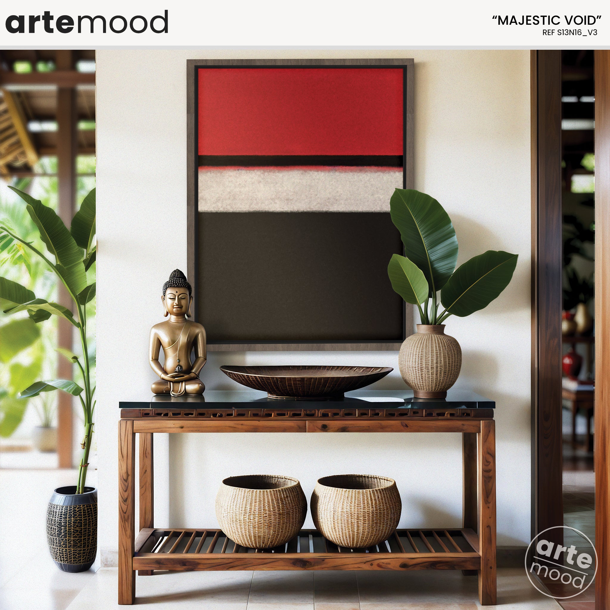 Color Field Artwork Print On Canvas - Minimalist, Zen, Red, Cherry, White, Black