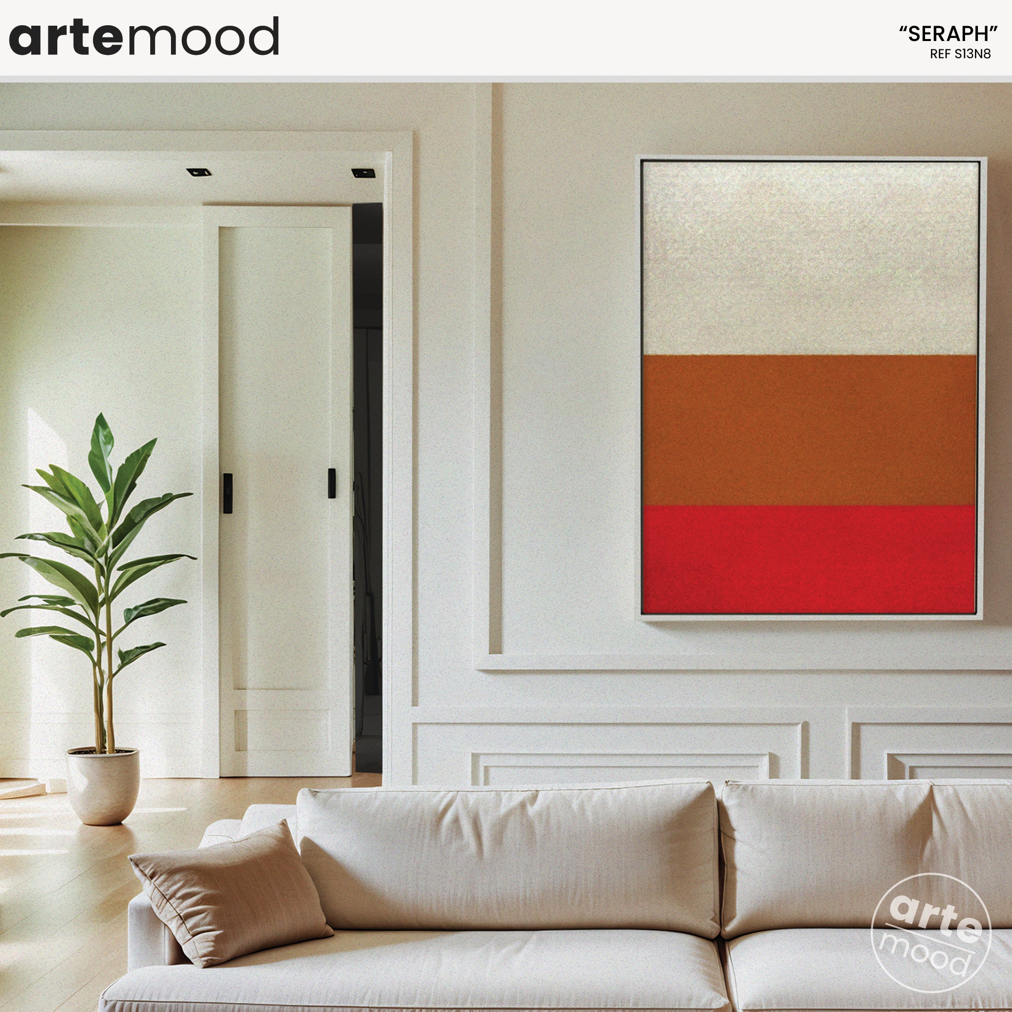 Color Field Artwork Print On Canvas - Minimalist, Zen, White, Orange, Red