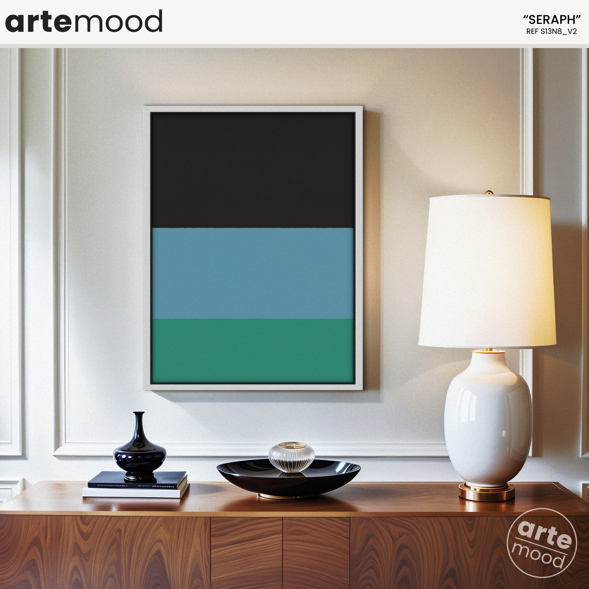 Color Field Artwork Print On Canvas - Minimalist, Zen, Green, Blue, Black, Elegant Wall Decor Calm