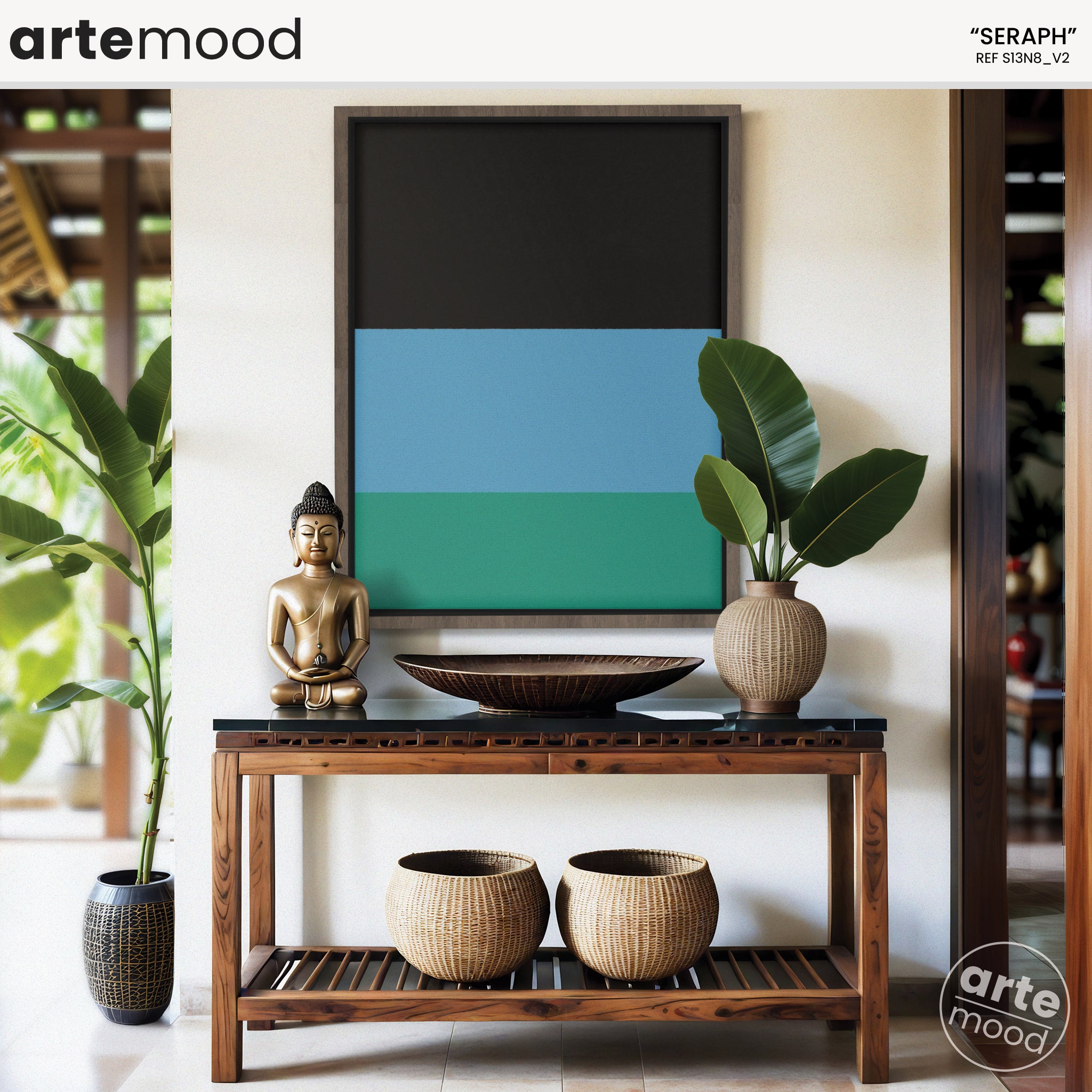 Color Field Artwork Print On Canvas - Minimalist, Zen, Green, Blue, Black, Elegant Wall Decor Calm