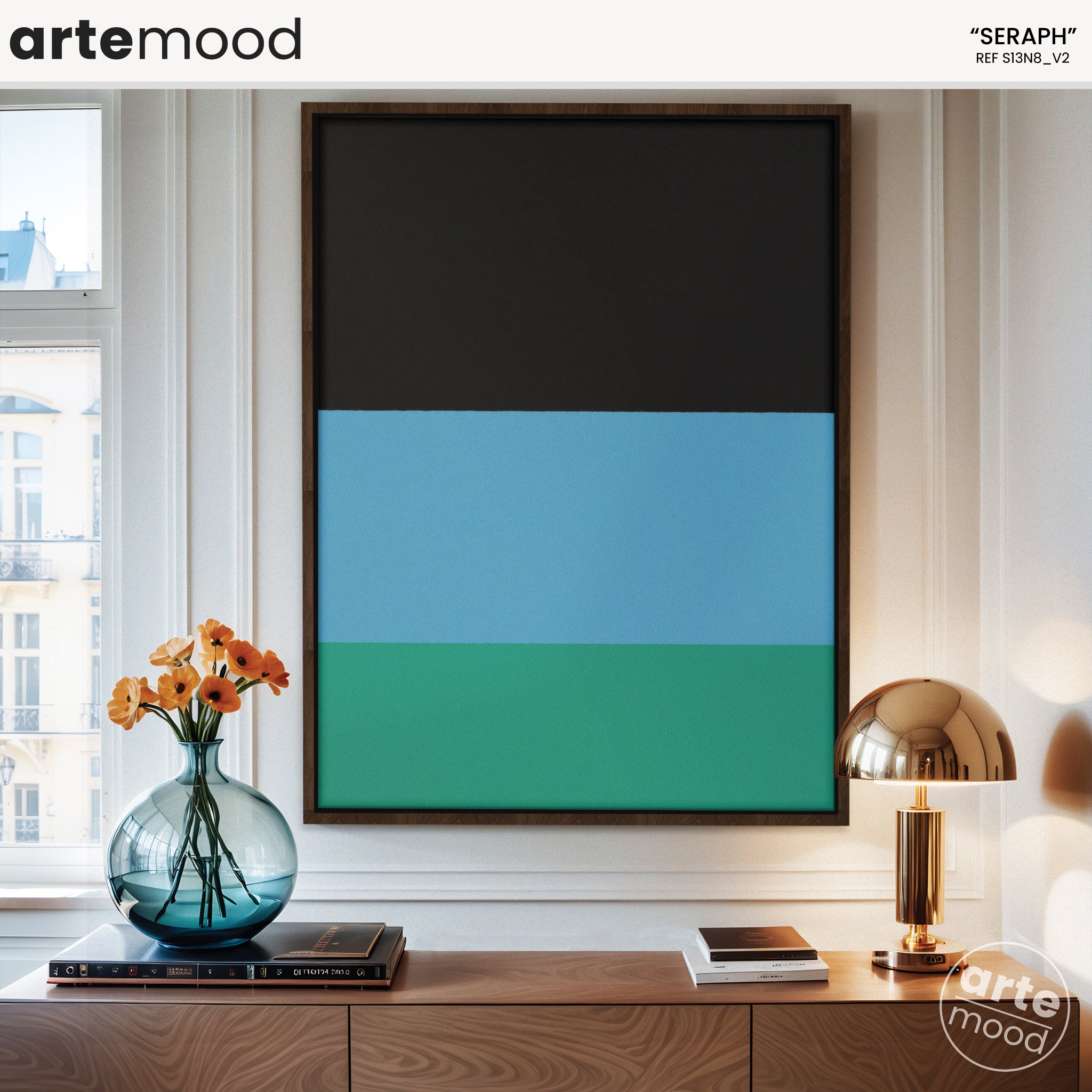 Color Field Artwork Print On Canvas - Minimalist, Zen, Green, Blue, Black, Elegant Wall Decor Calm